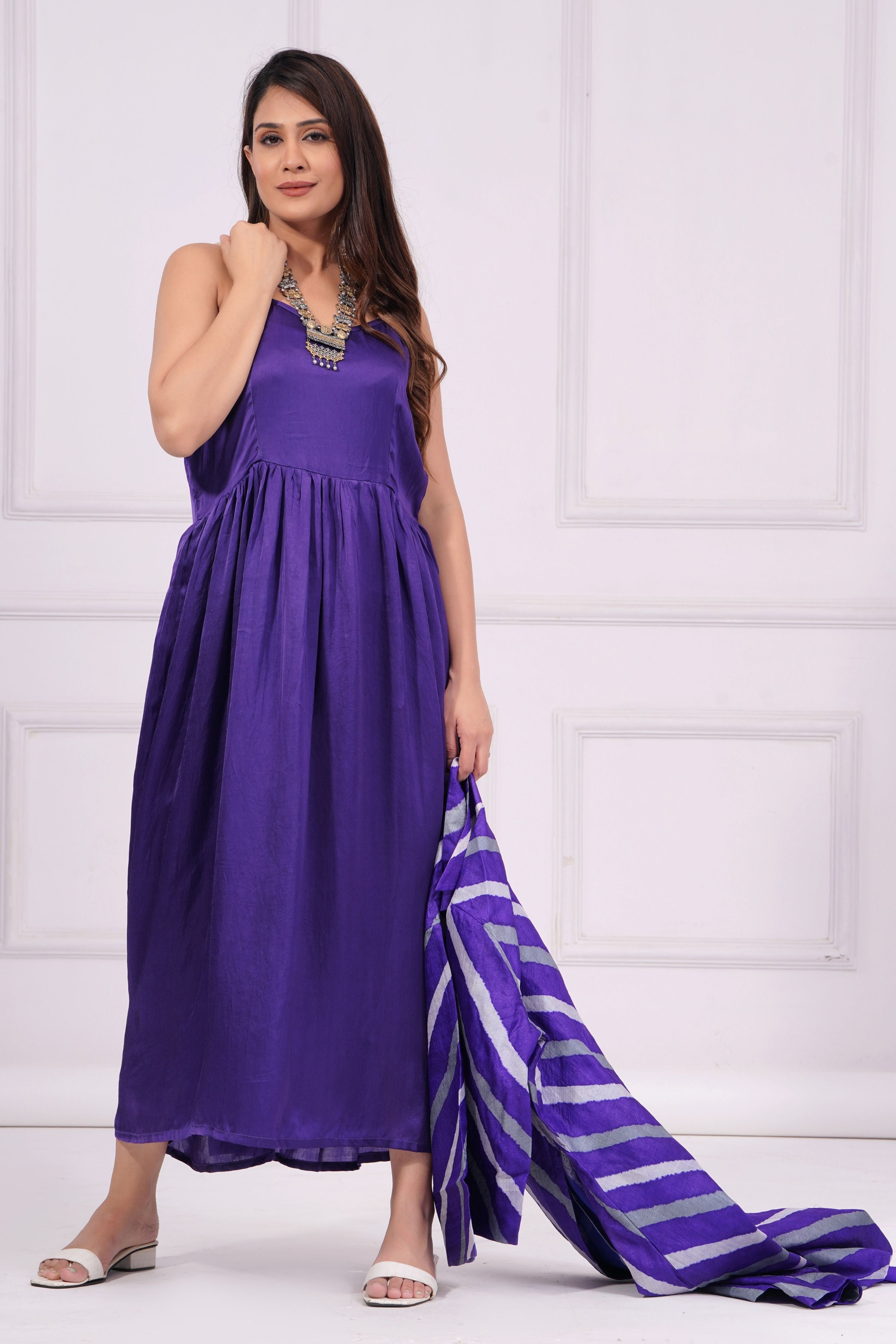 Tusssr Silk Purple Leheriya Jacket Set