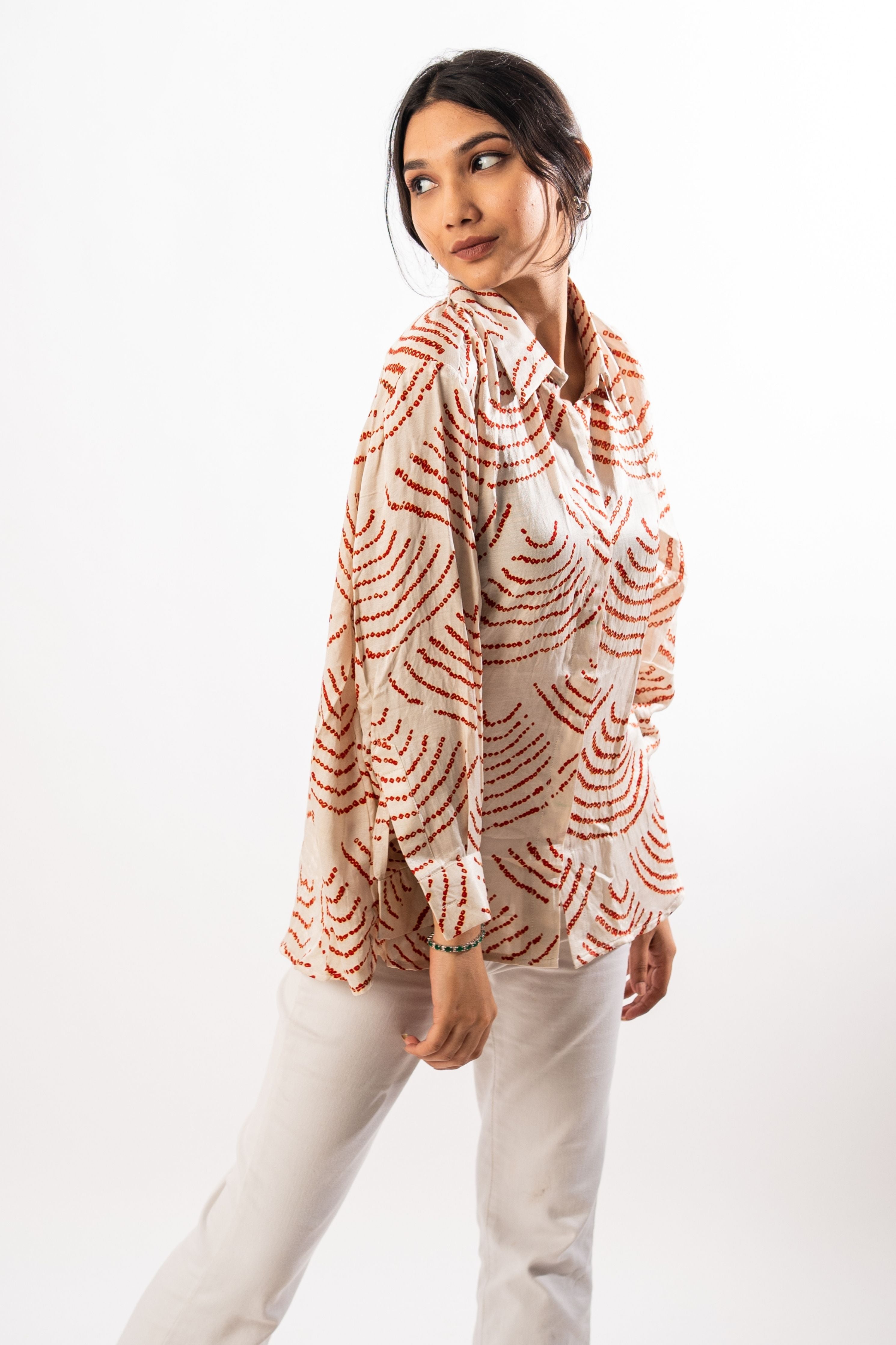 Off White Wi-Fi Bandhani Shirt