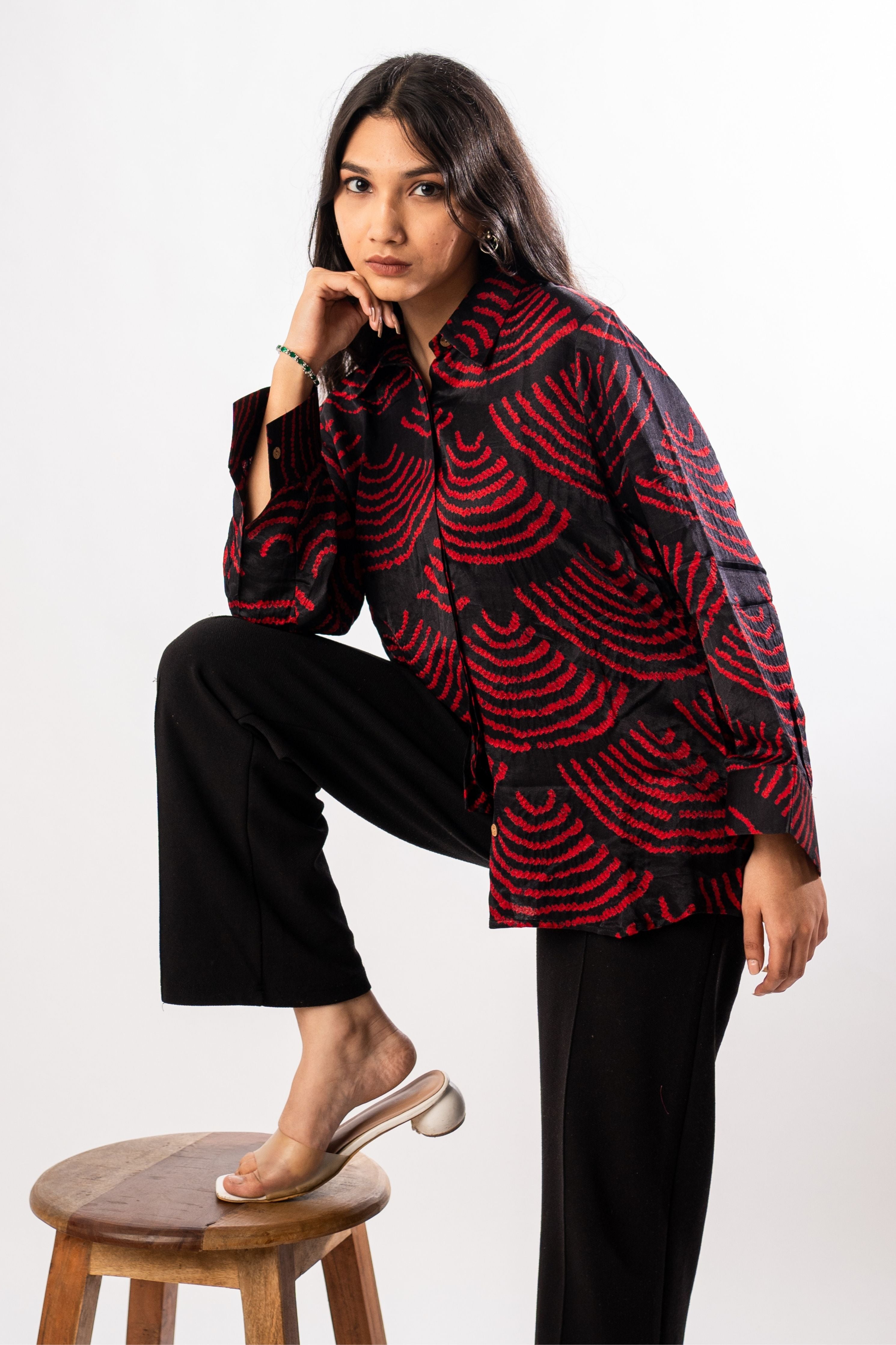 Black Wifi Bandhani Shirt