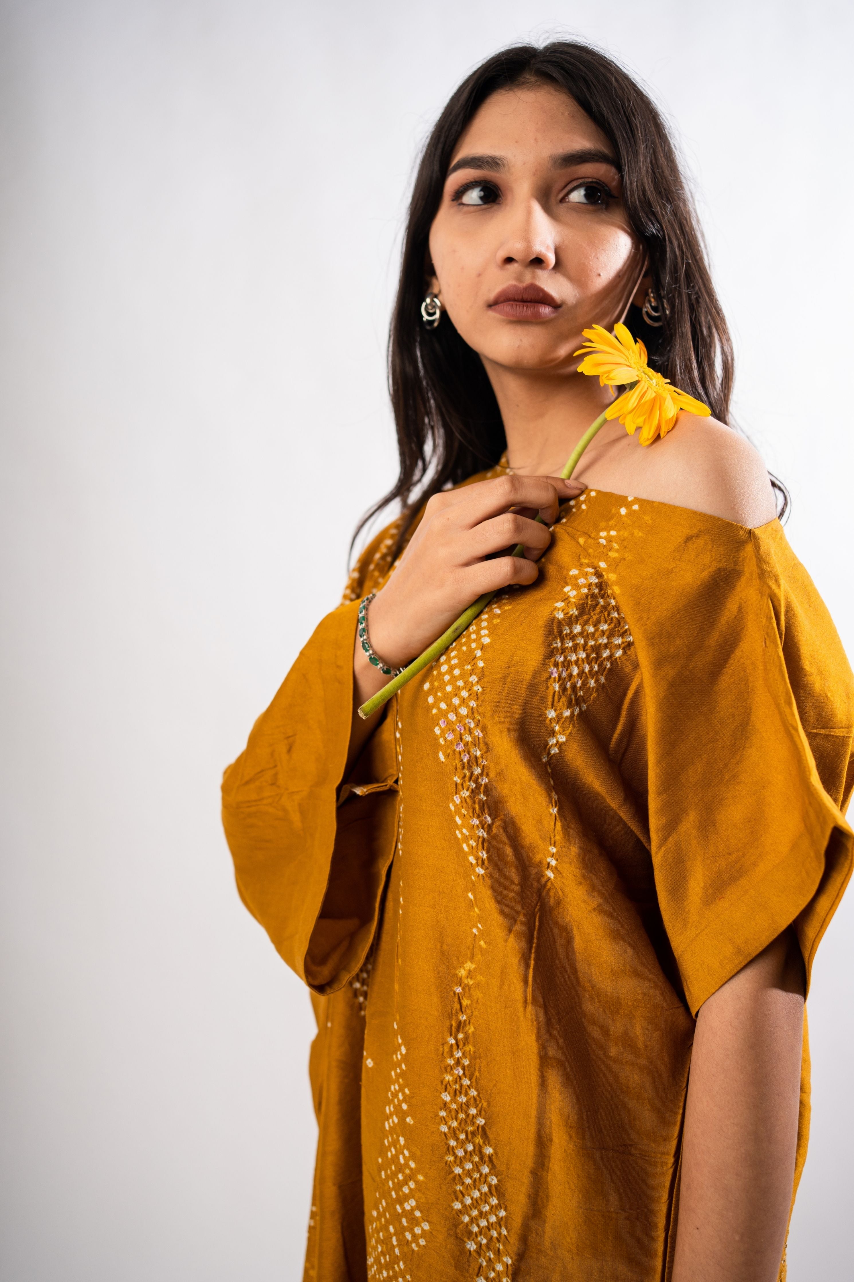 Mustard One Off Shoulder Dress