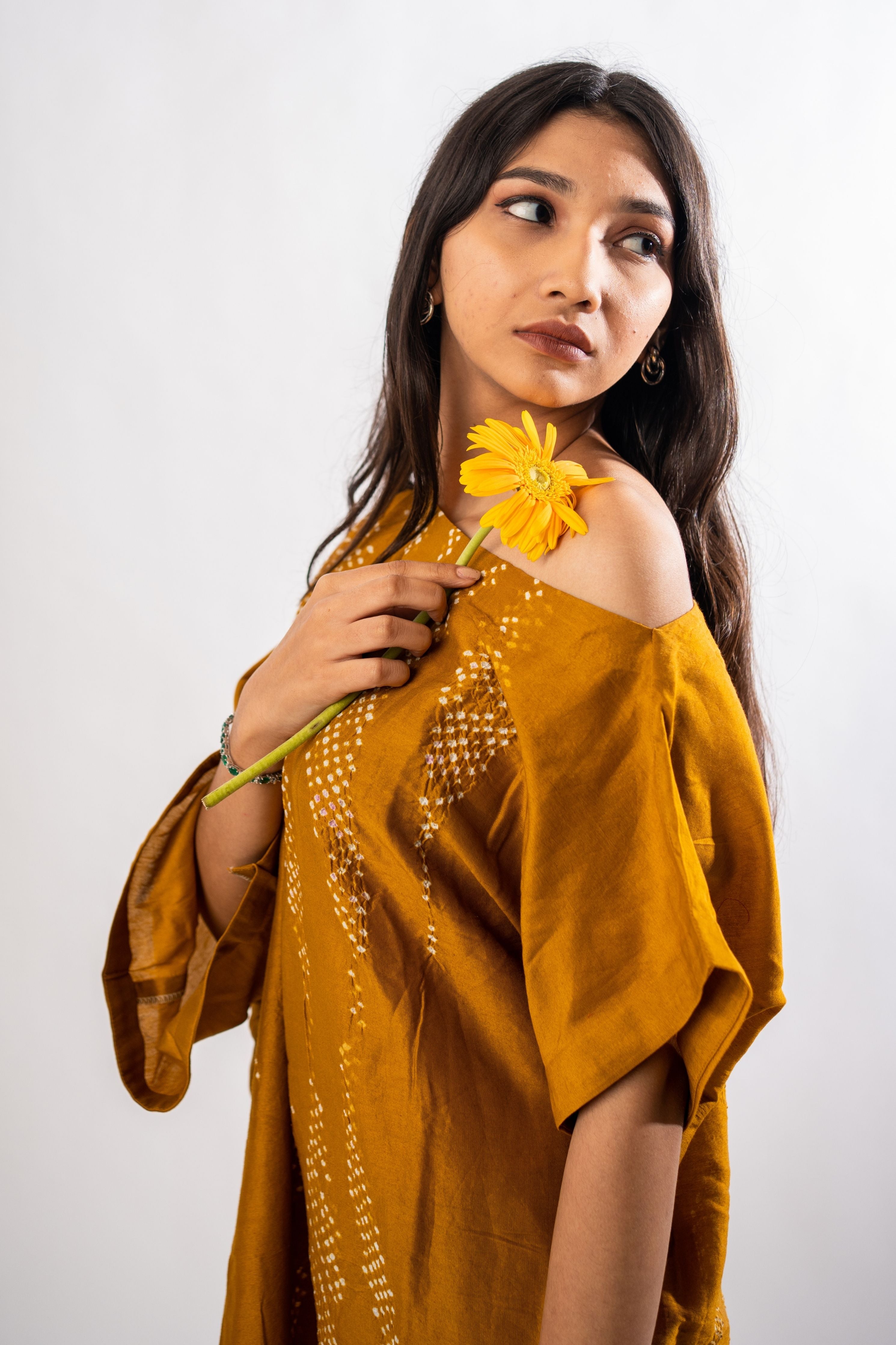 Mustard One Off Shoulder Dress