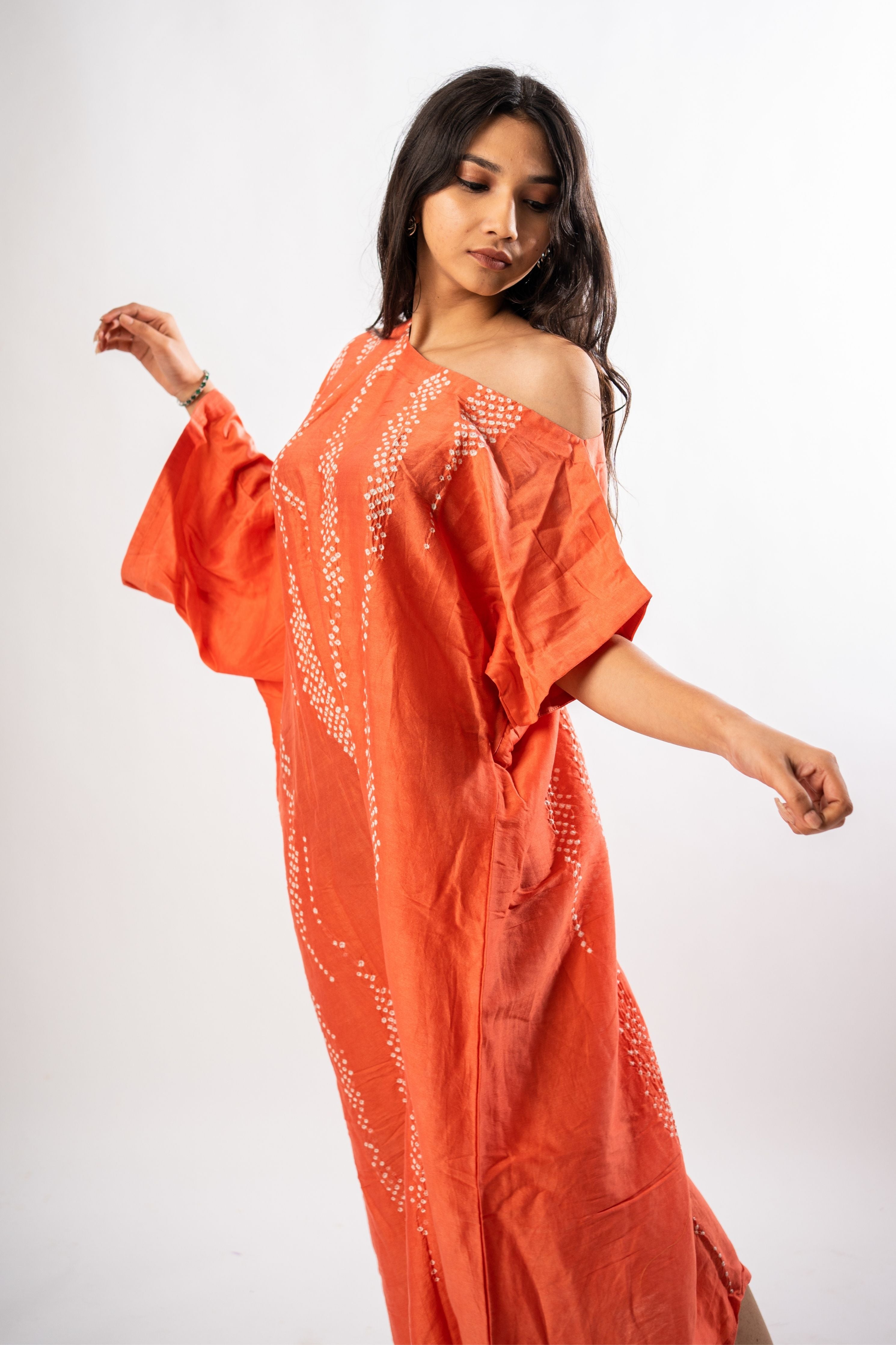 Orange One Off Shoulder Dress