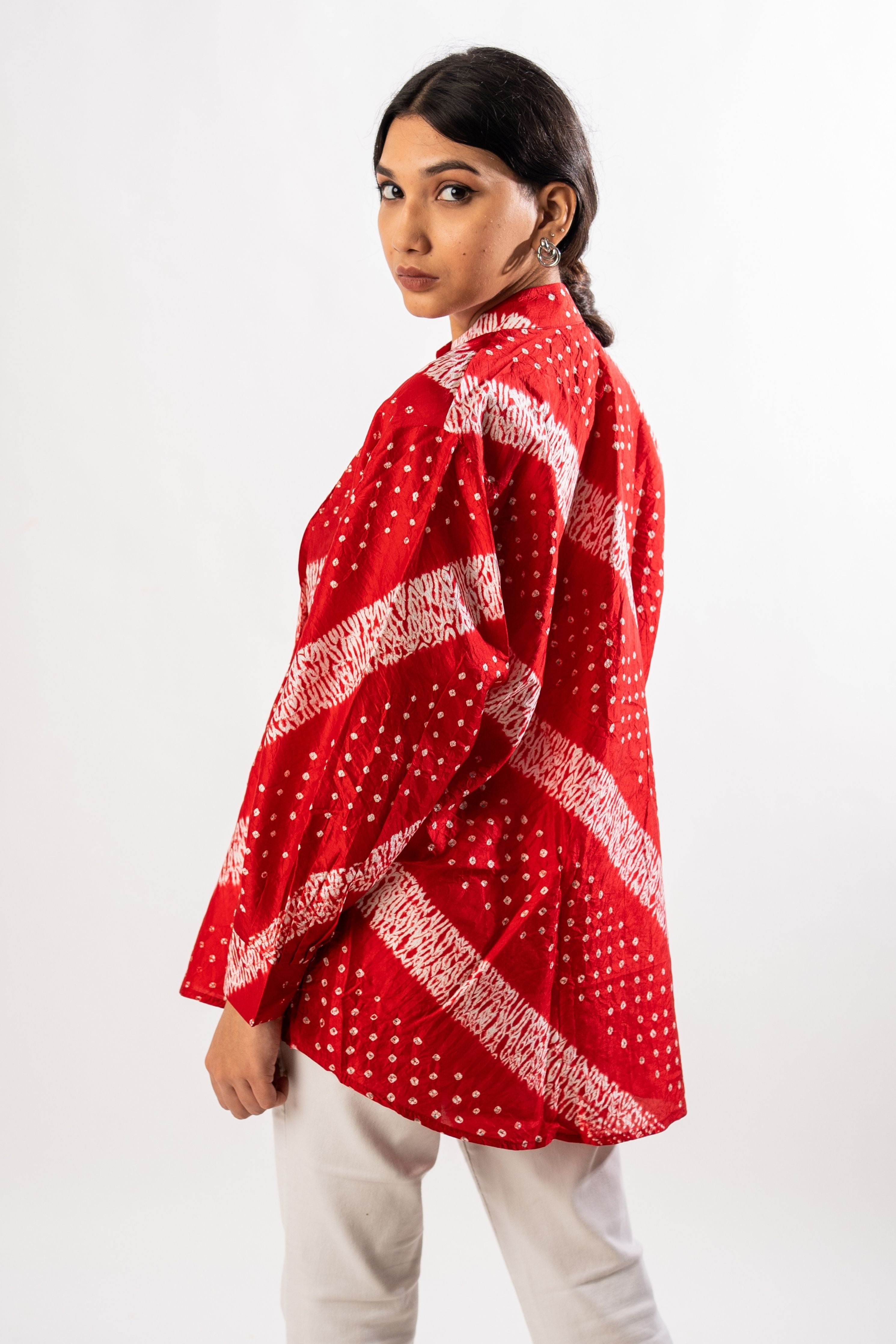 Red Bandhani Shibori Tuck Shirt