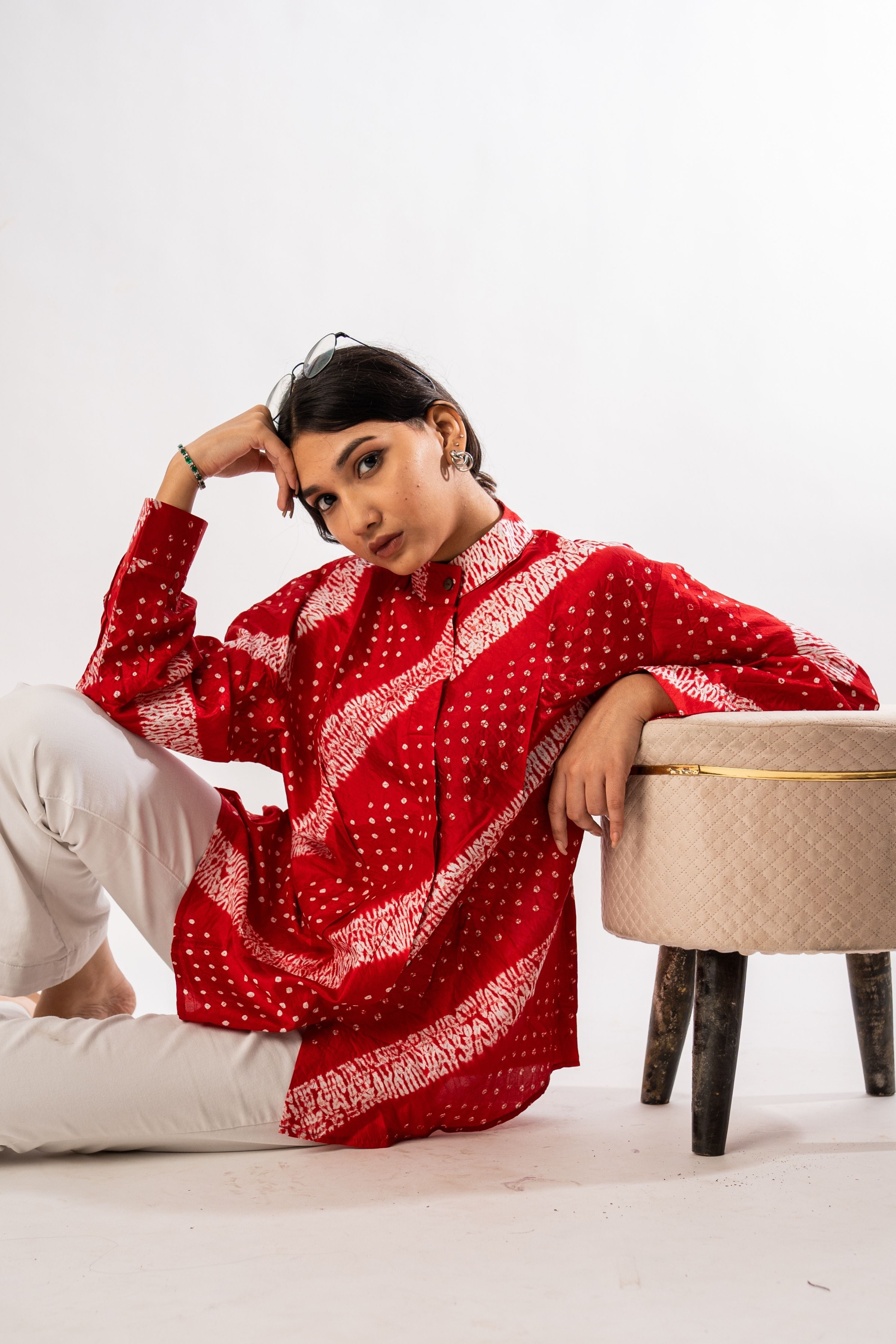 Red Bandhani Shibori Tuck Shirt