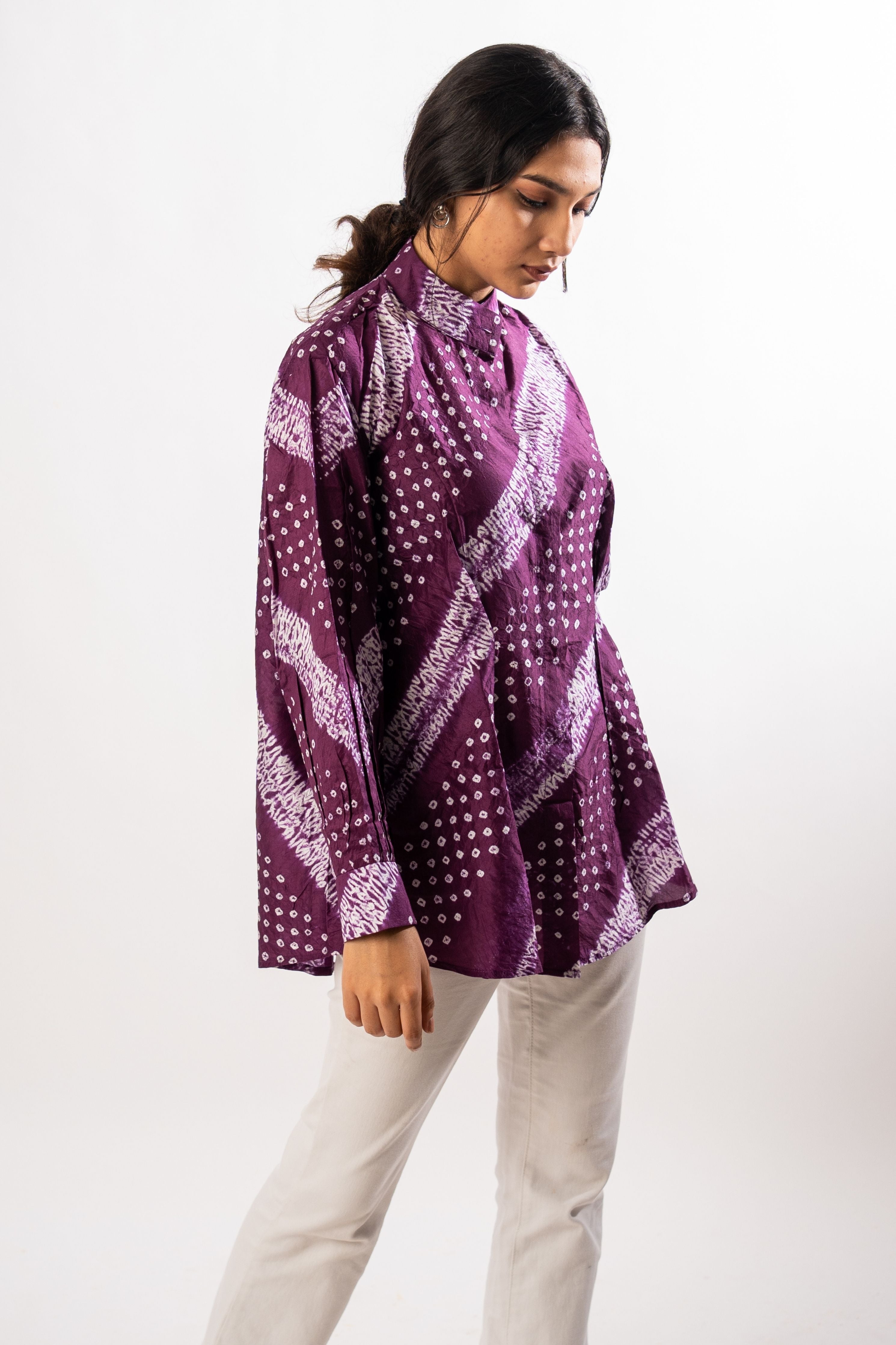 Purple Bandhani Shibori Tuck Shirt