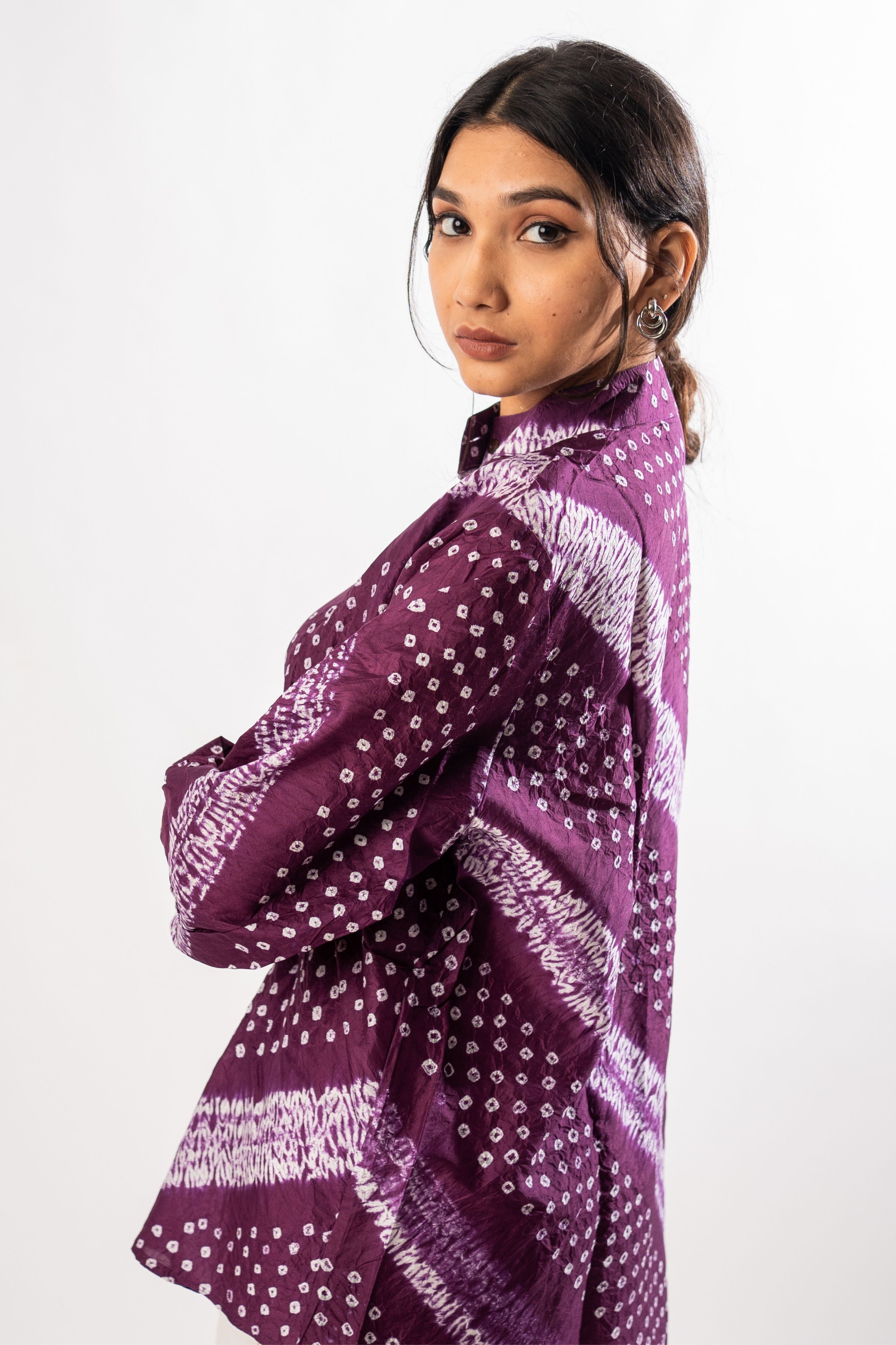 Purple Bandhani Shibori Tuck Shirt
