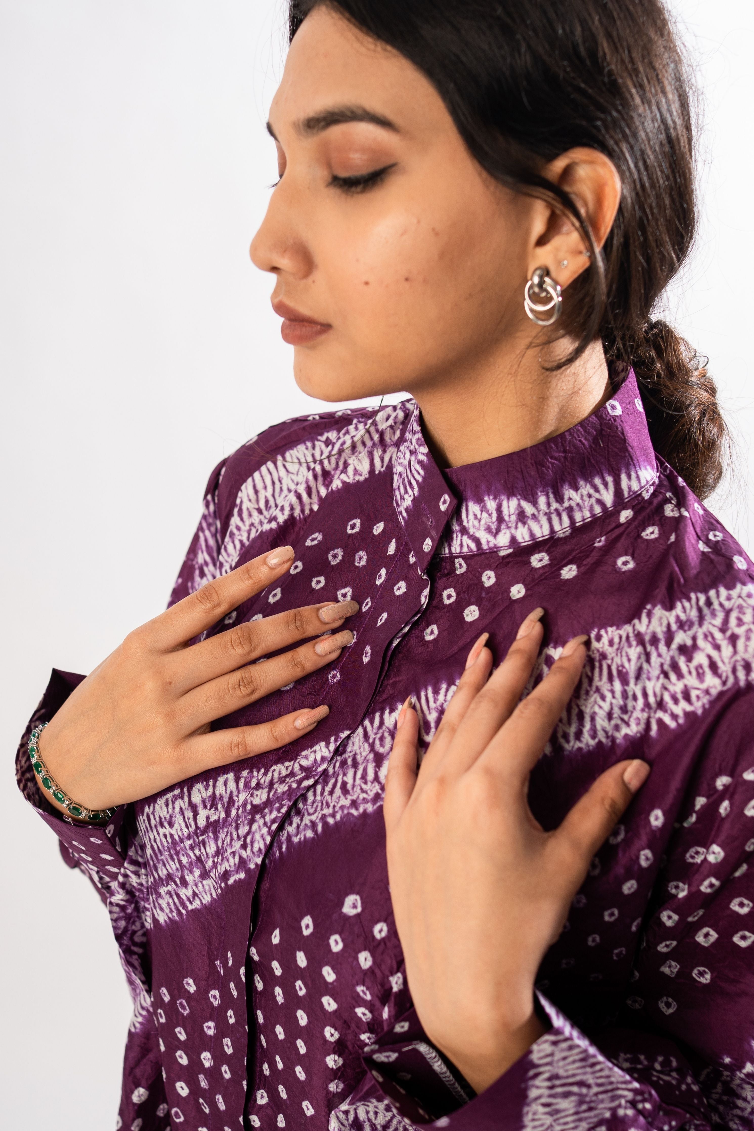 Purple Bandhani Shibori Tuck Shirt