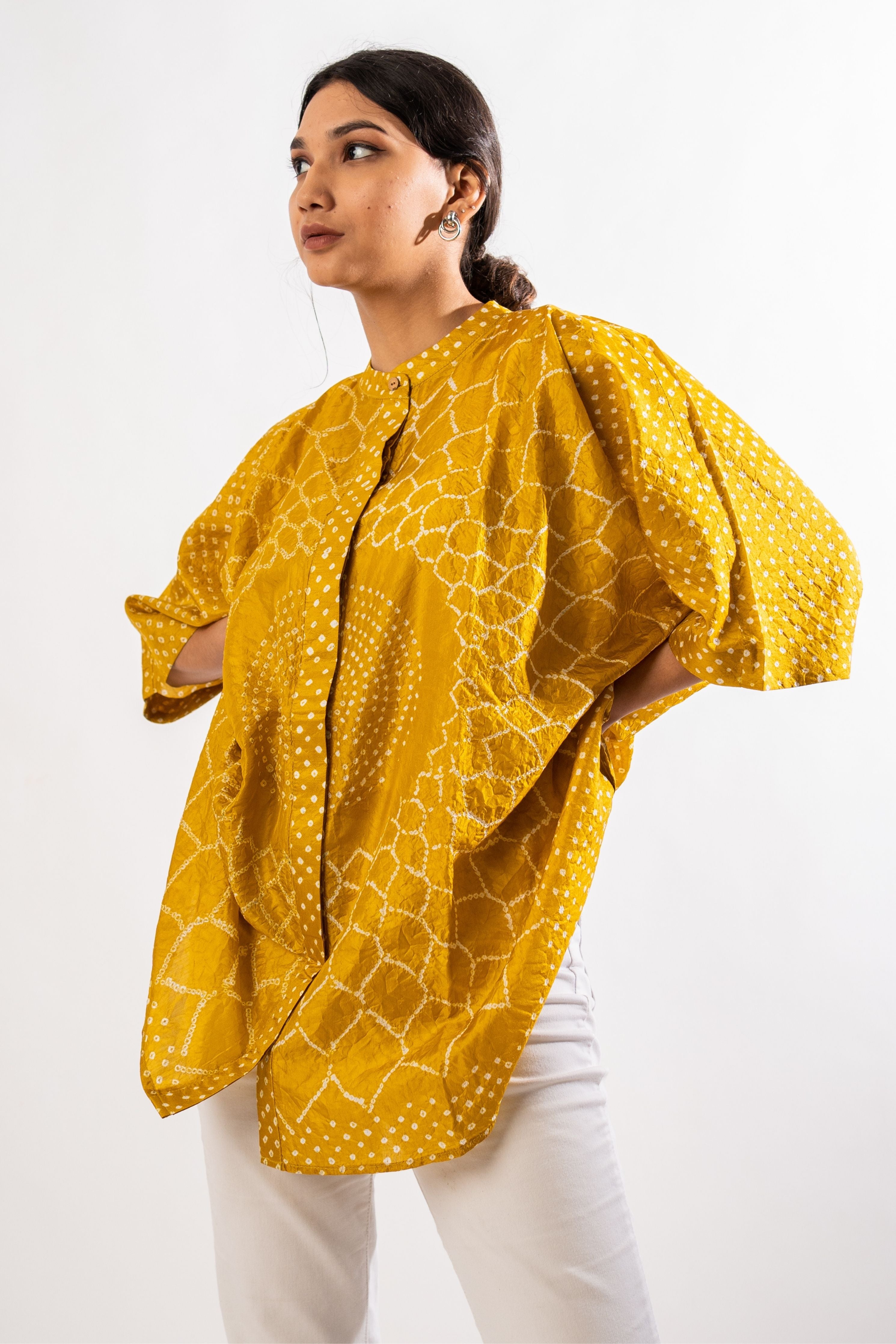 Banglori Silk Mustard Kaftan Shirt