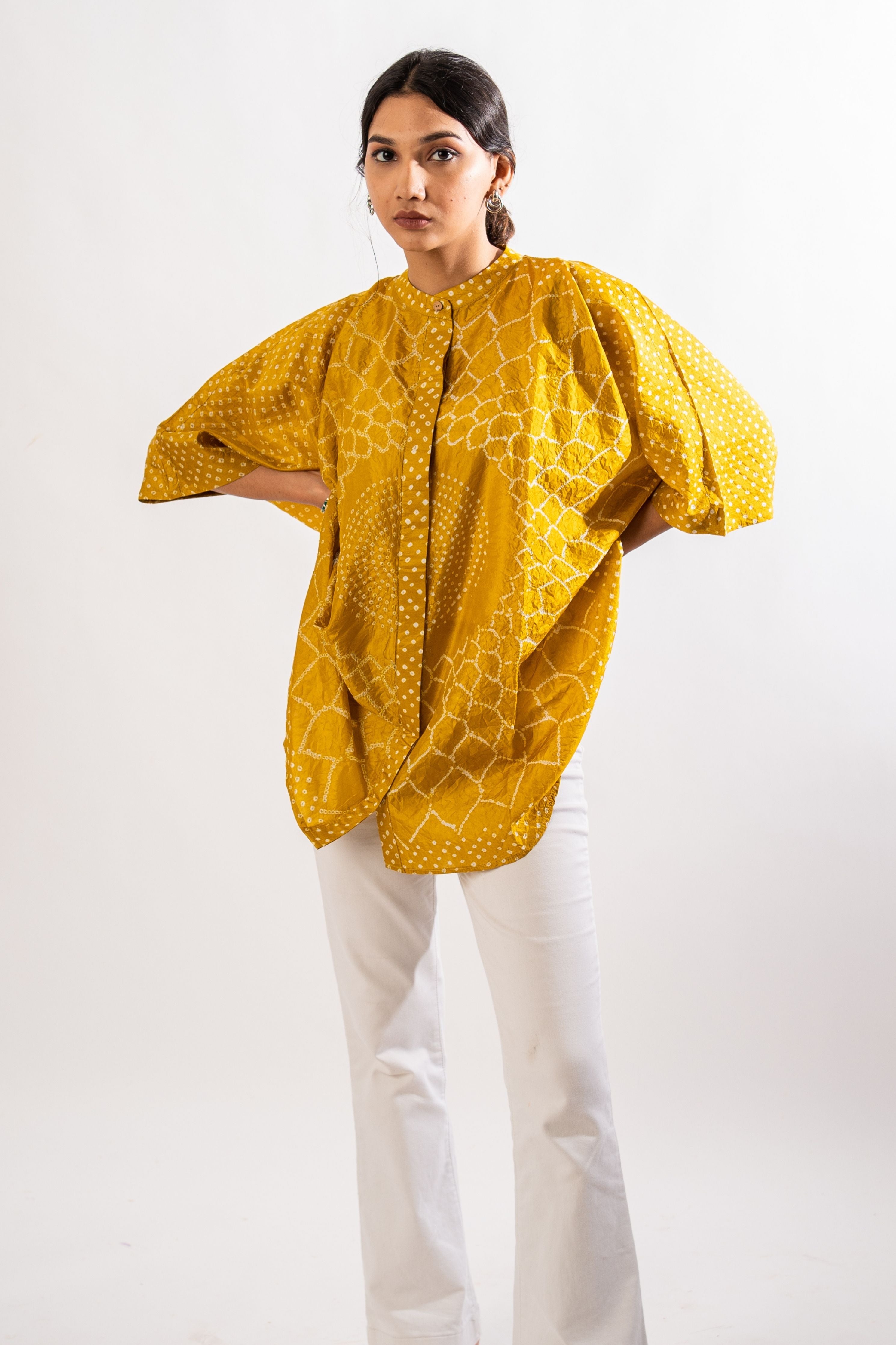 Banglori Silk Mustard Kaftan Shirt