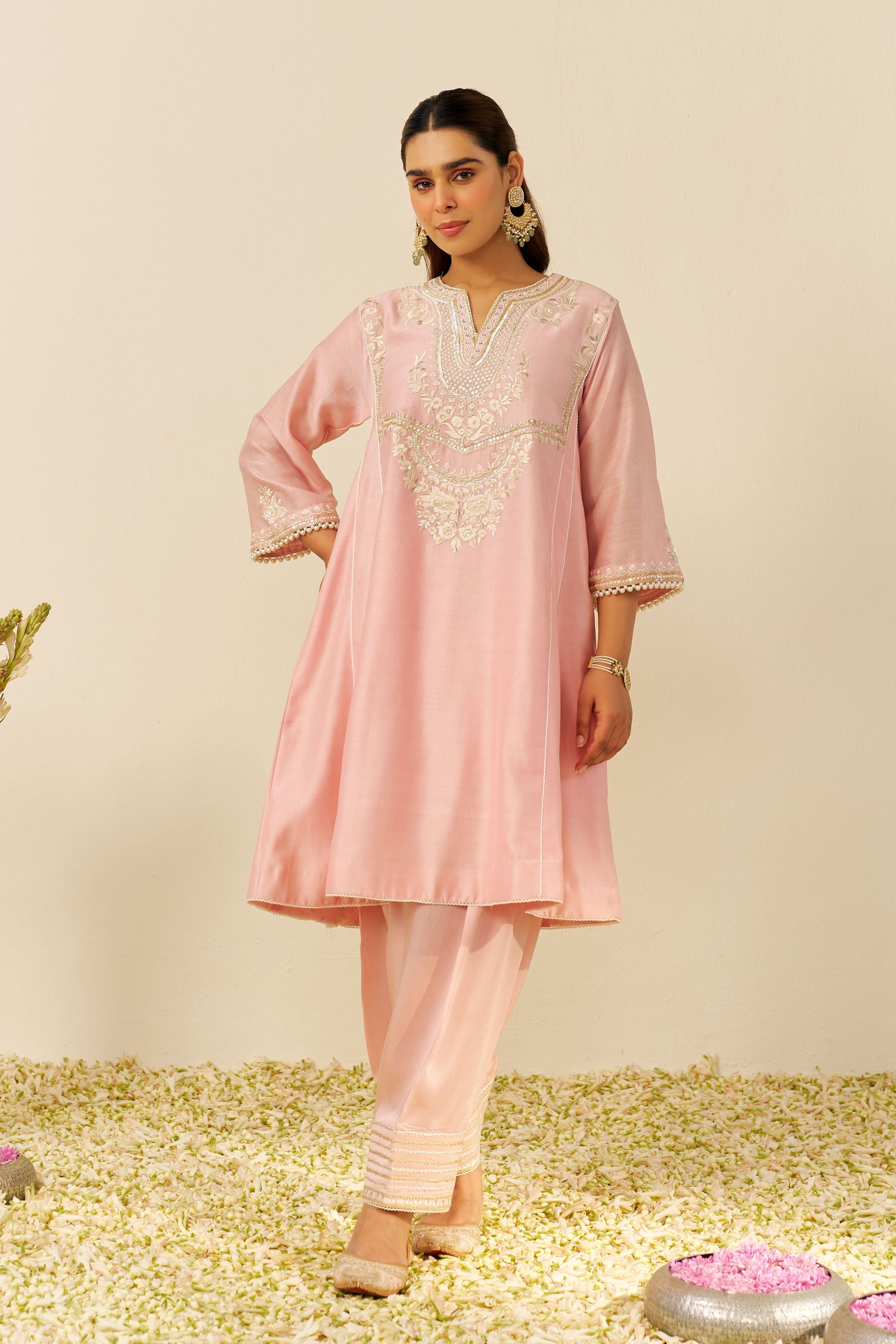 Blush Pink Short Chauga Set With Dupatta