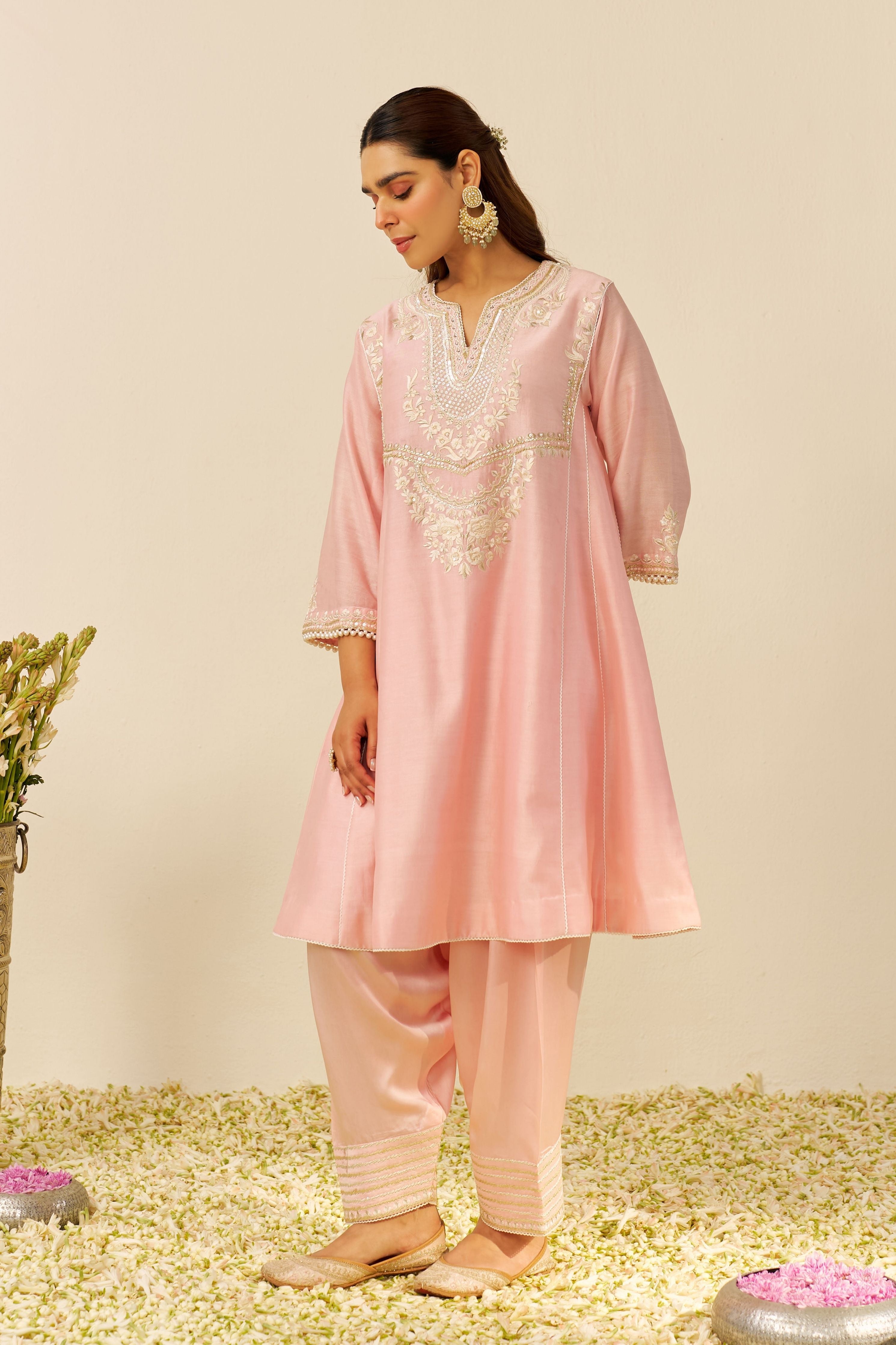 Blush Pink Short Chauga Set With Dupatta
