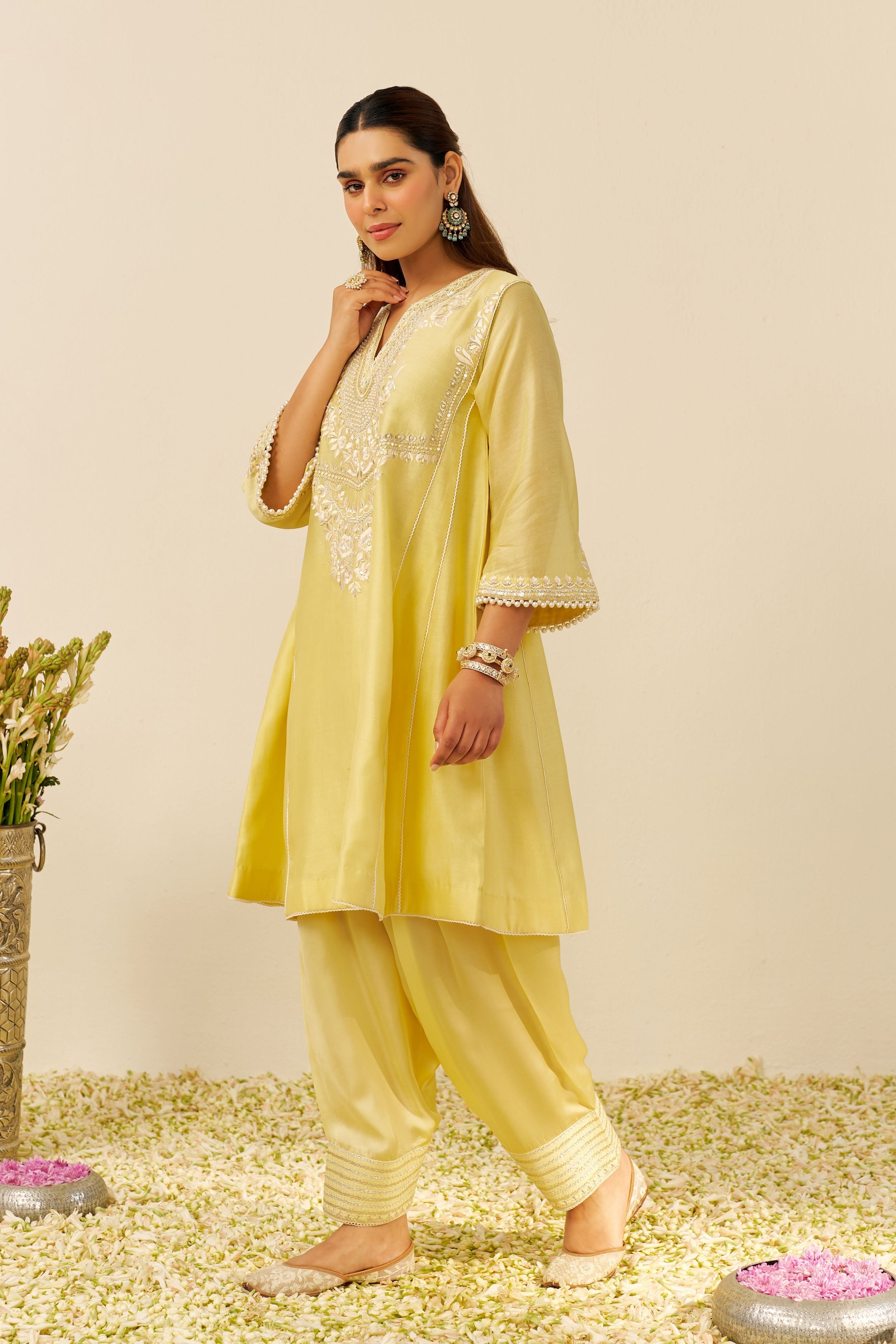 Aiza Short Yellow Chauga Set With Dupatta