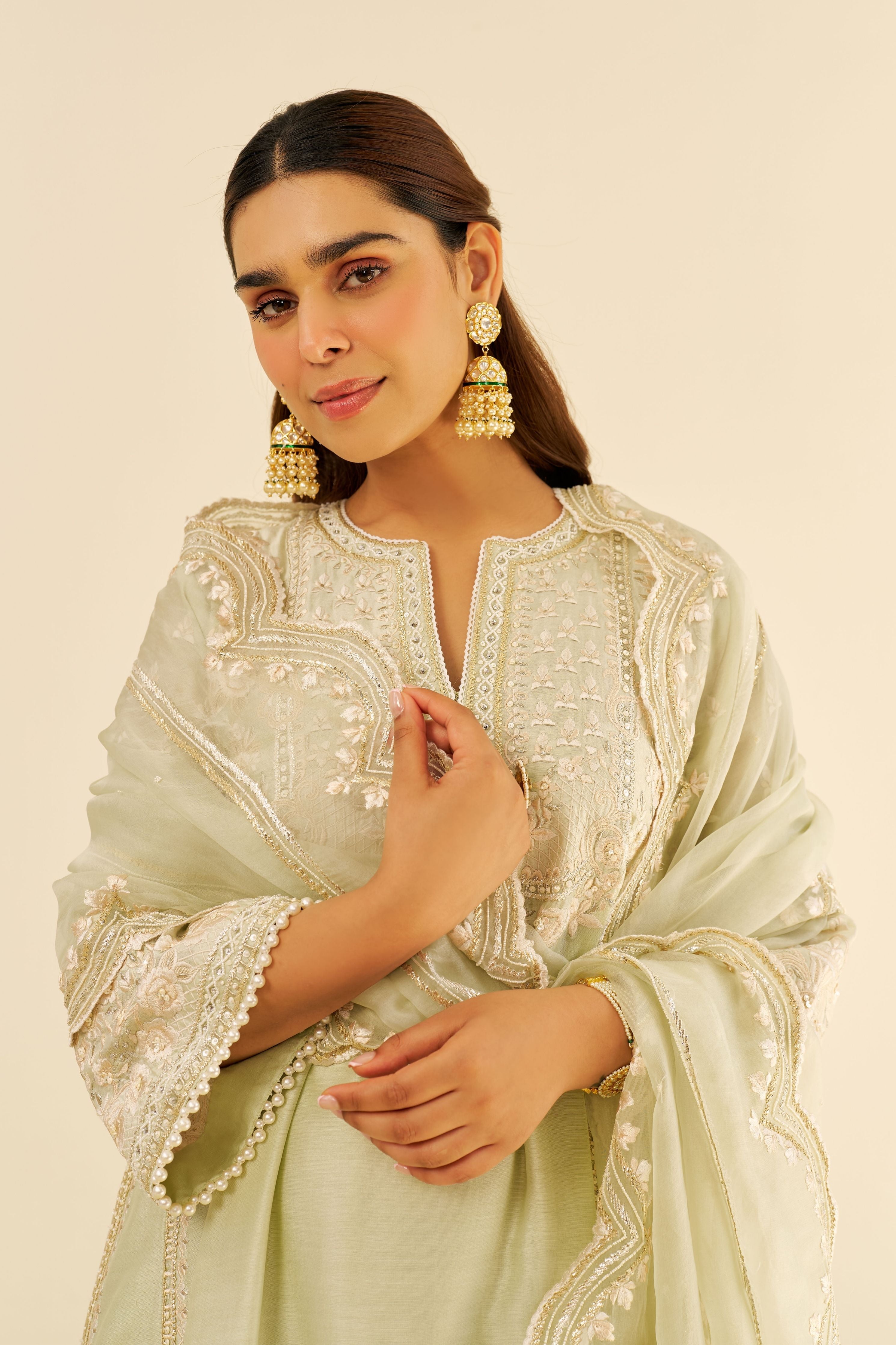 Mint Green Long Chauga Set With Dupatta