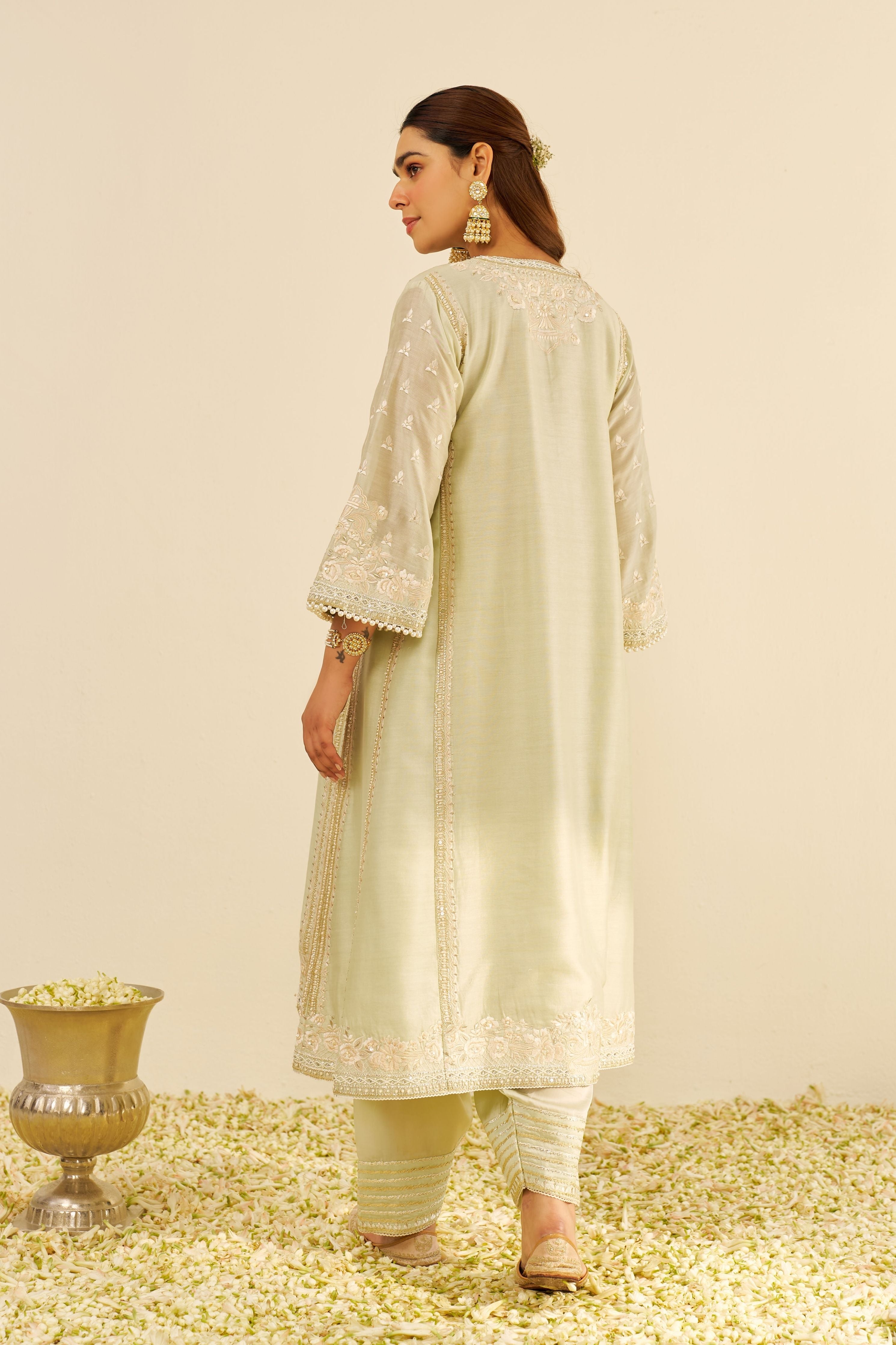 Mint Green Long Chauga Set With Dupatta