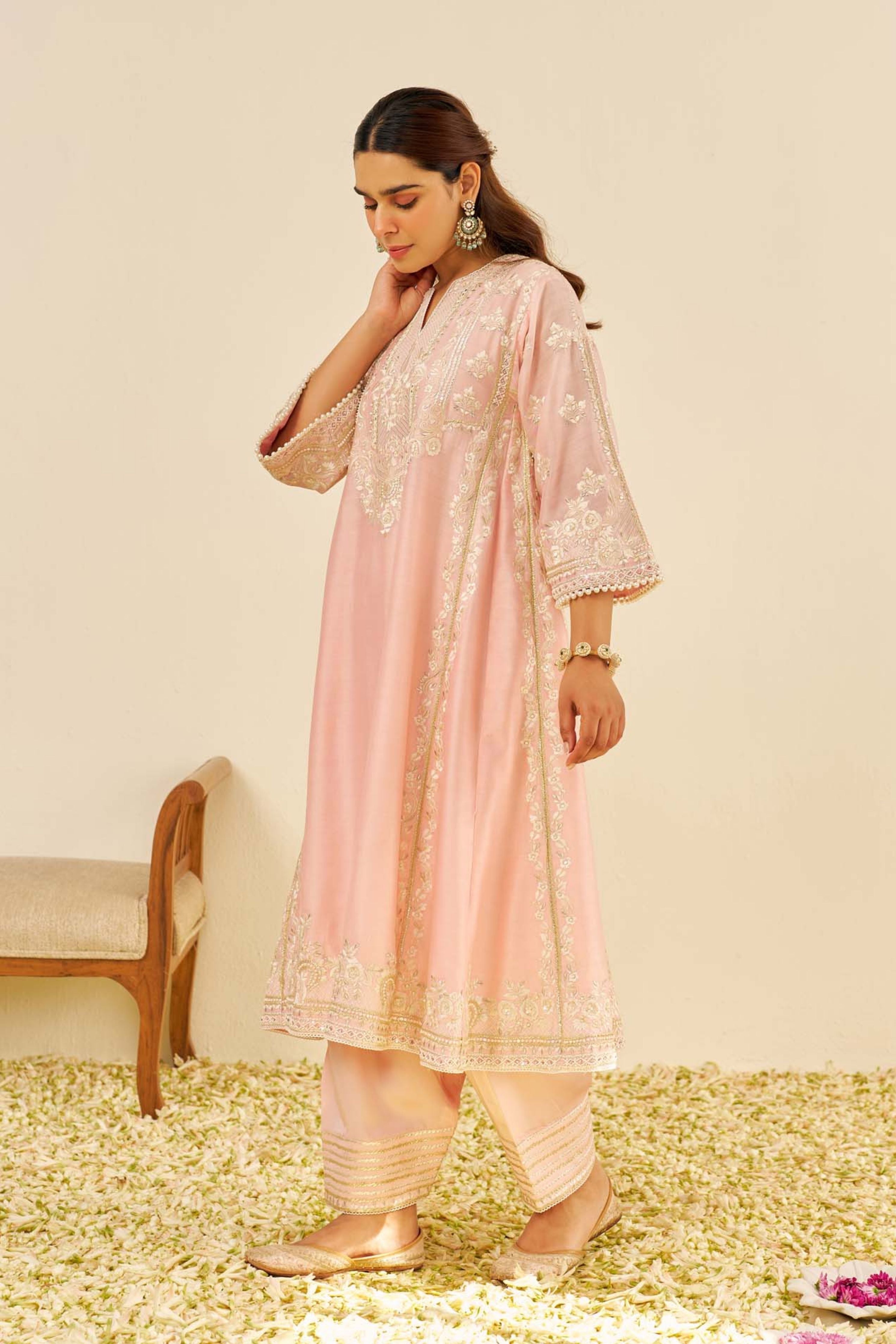 Maziya Blush Pink Long Chauga Set With Dupatta