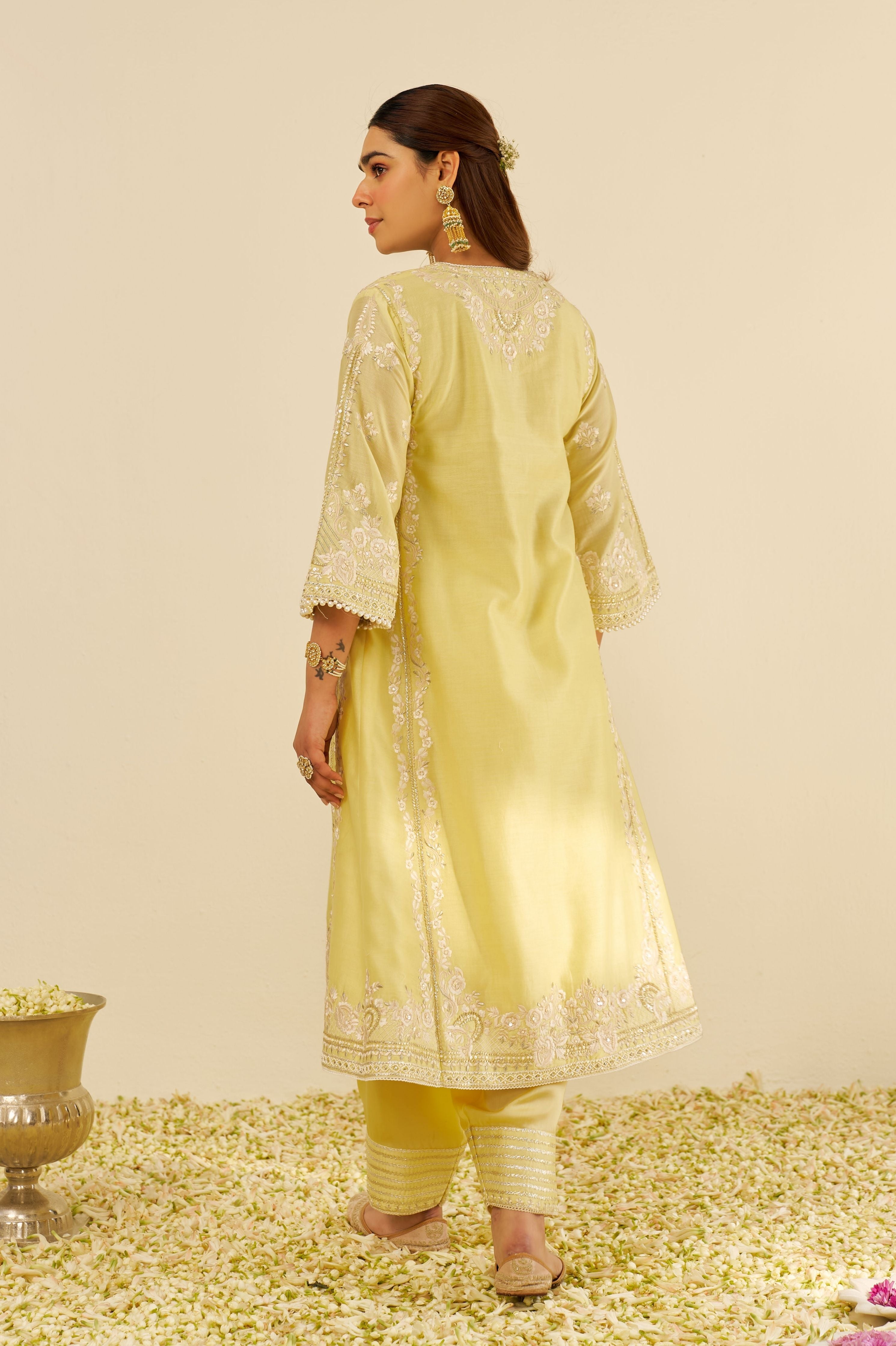 Maziya Lemon Yellow Long Chauga Set With Dupatta