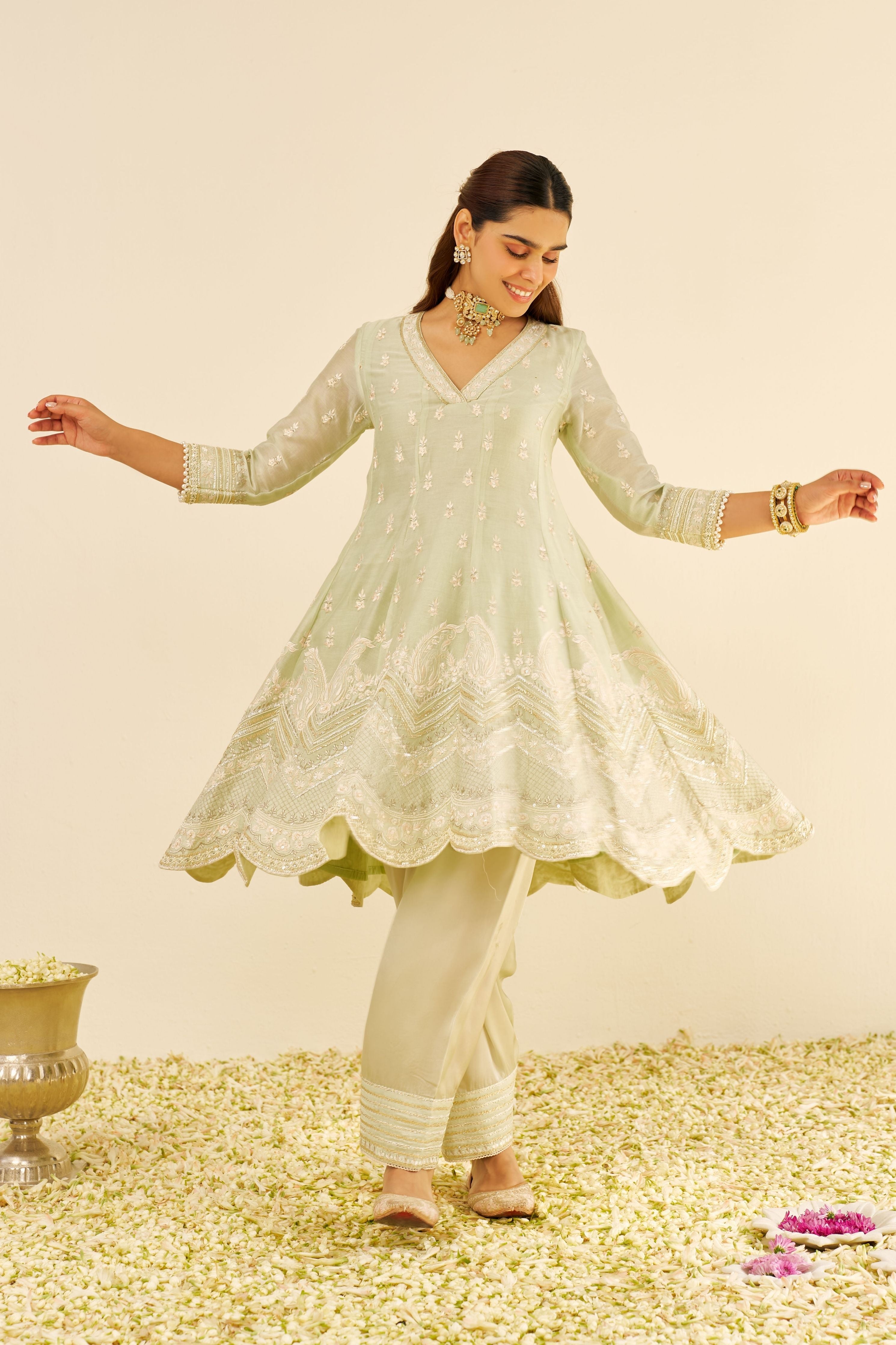 Meeram Short Mint Green Anarkali Set With Dupatta