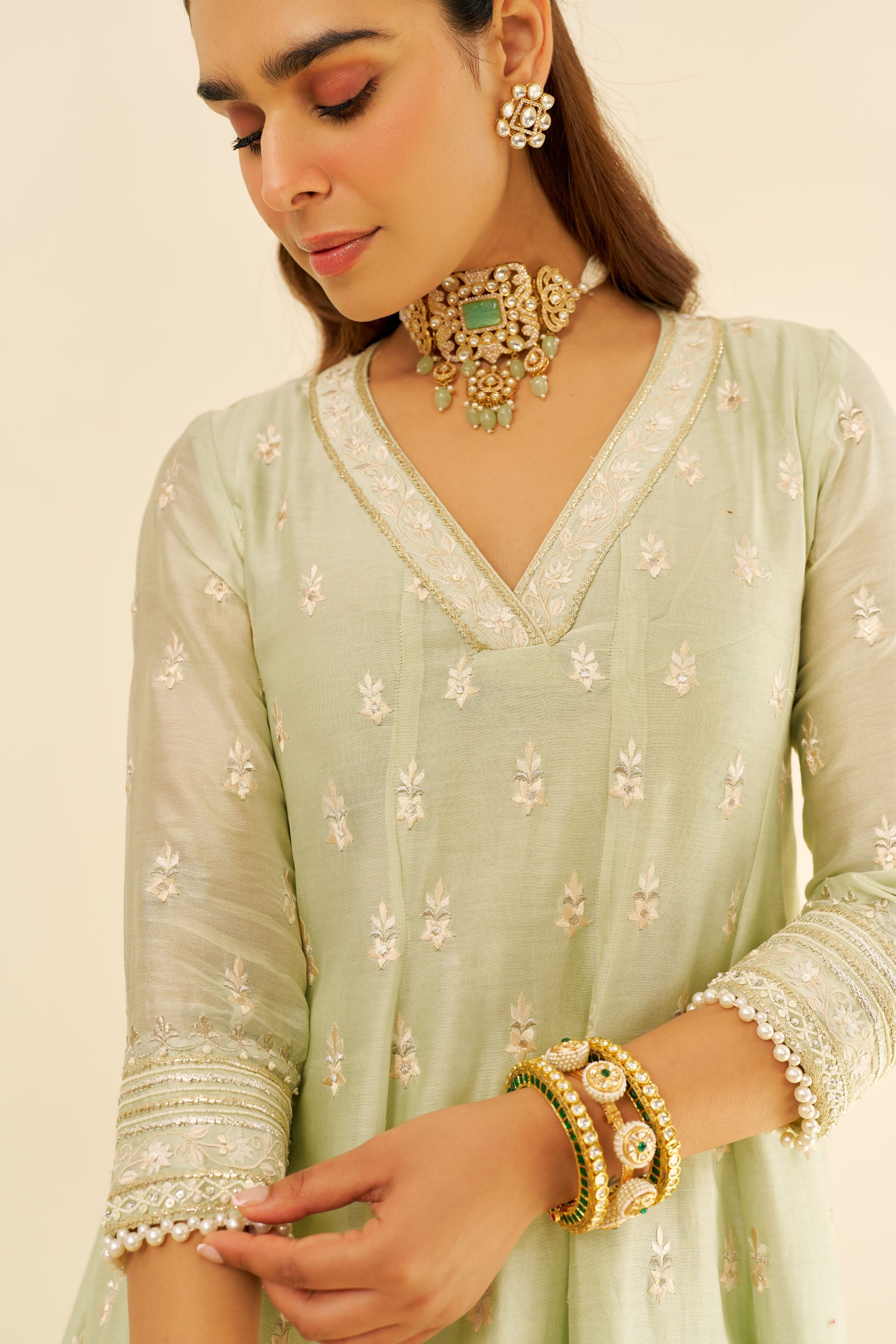 Meeram Short Mint Green Anarkali Set With Dupatta