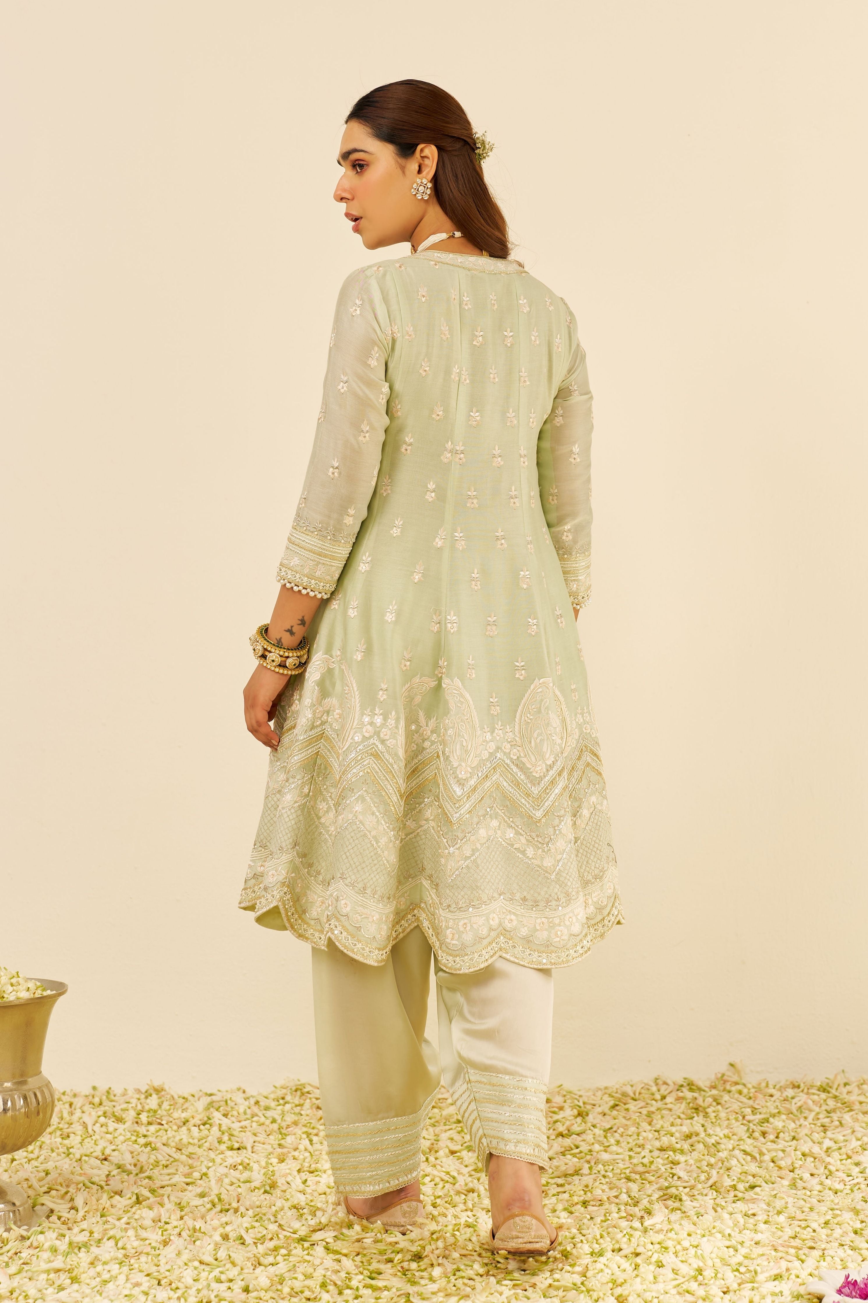 Meeram Short Mint Green Anarkali Set With Dupatta