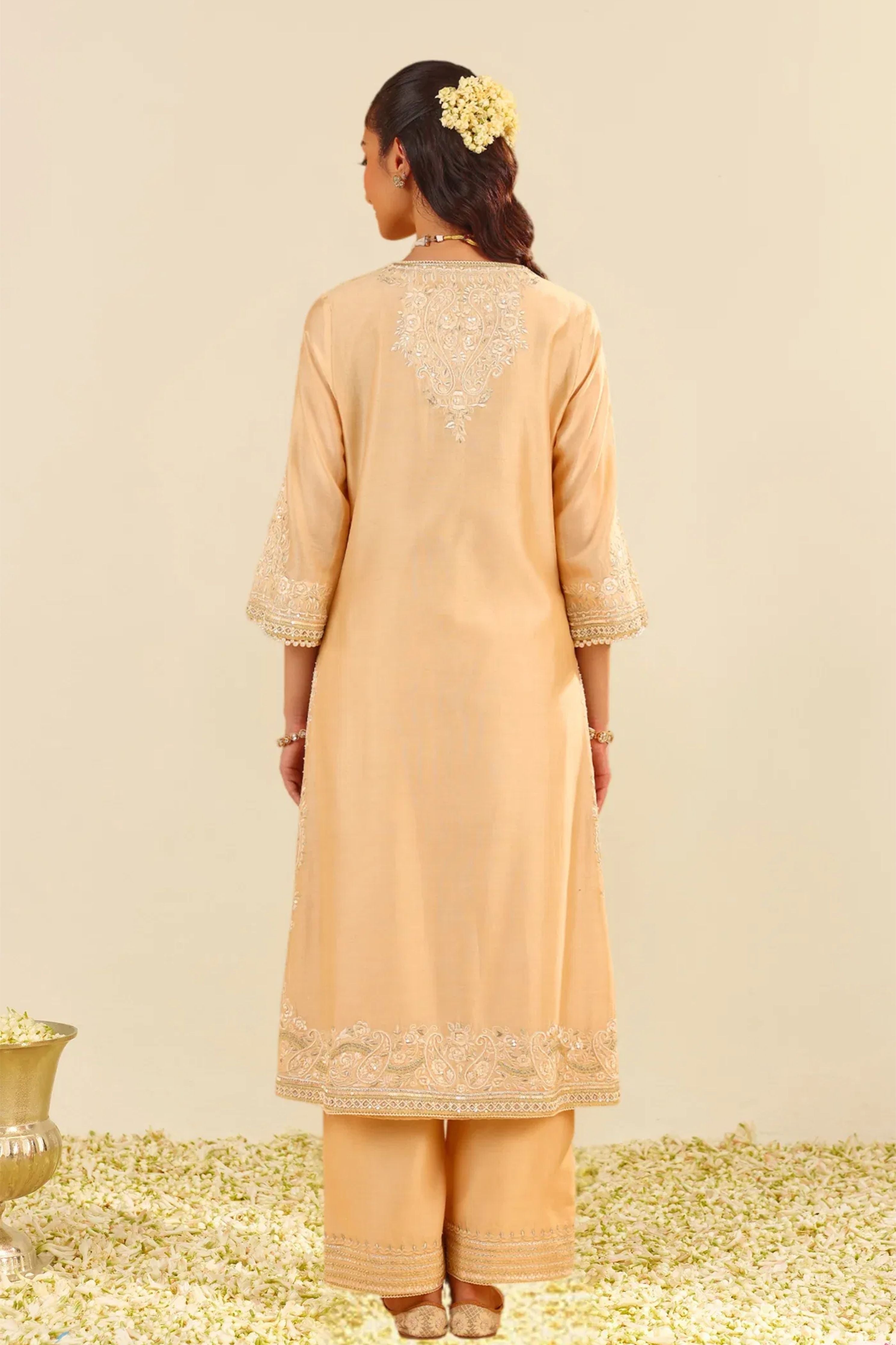 Sereen A-Line Beige Kurta Set With Dupatta