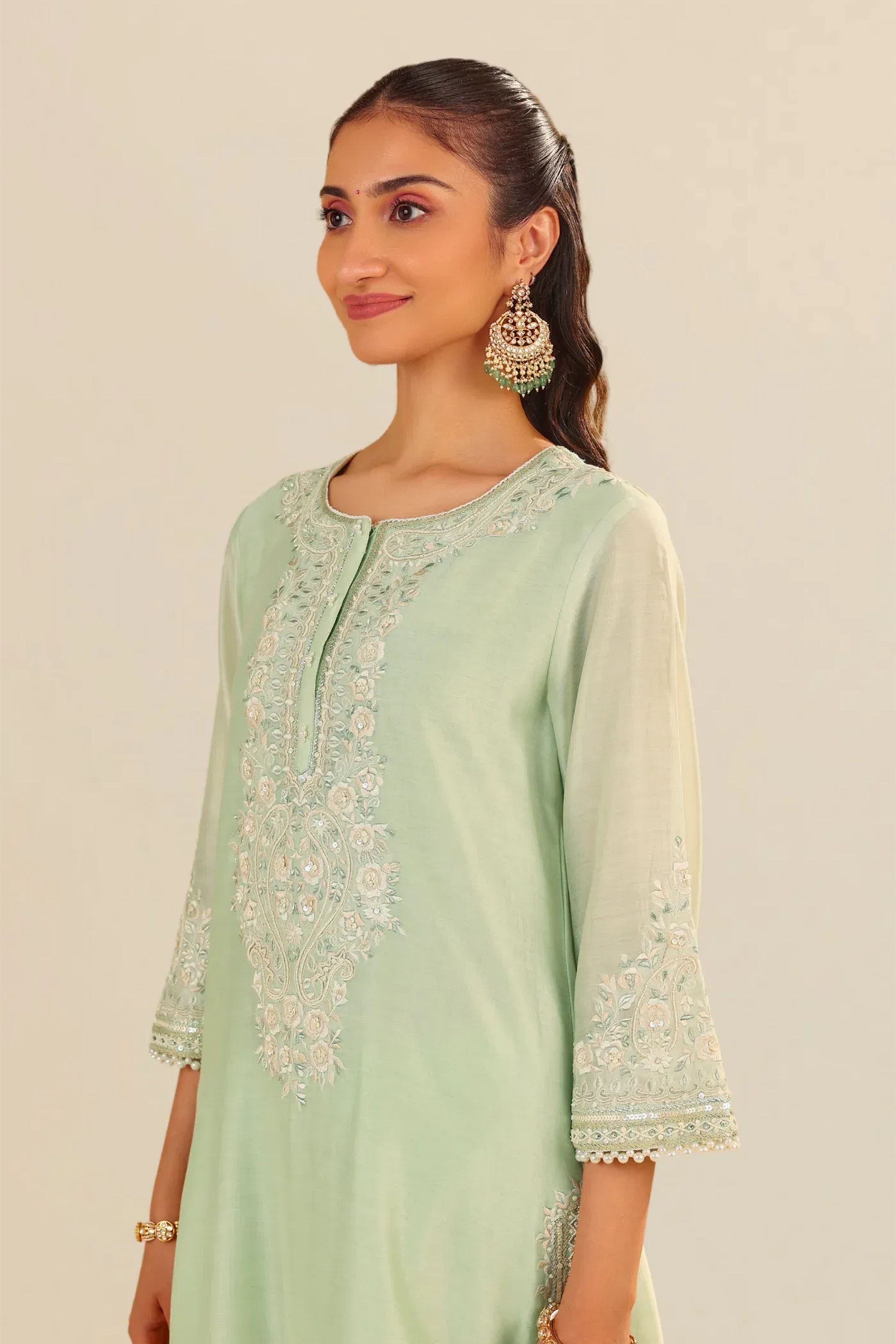 Sereen A-Line Mint Green Kurta Set