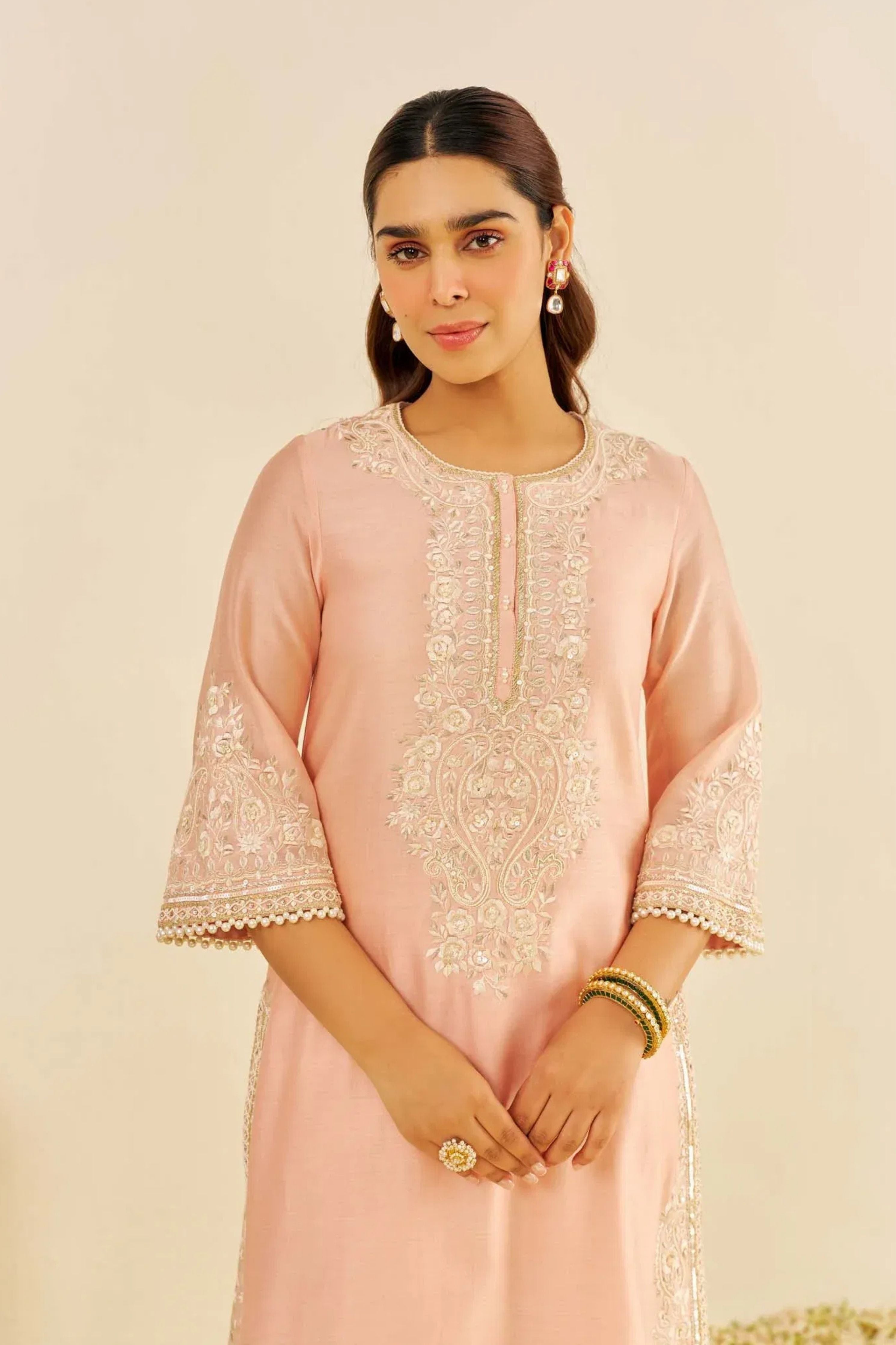 Sereen A-Line Off Rose Kurta Set With Dupatta