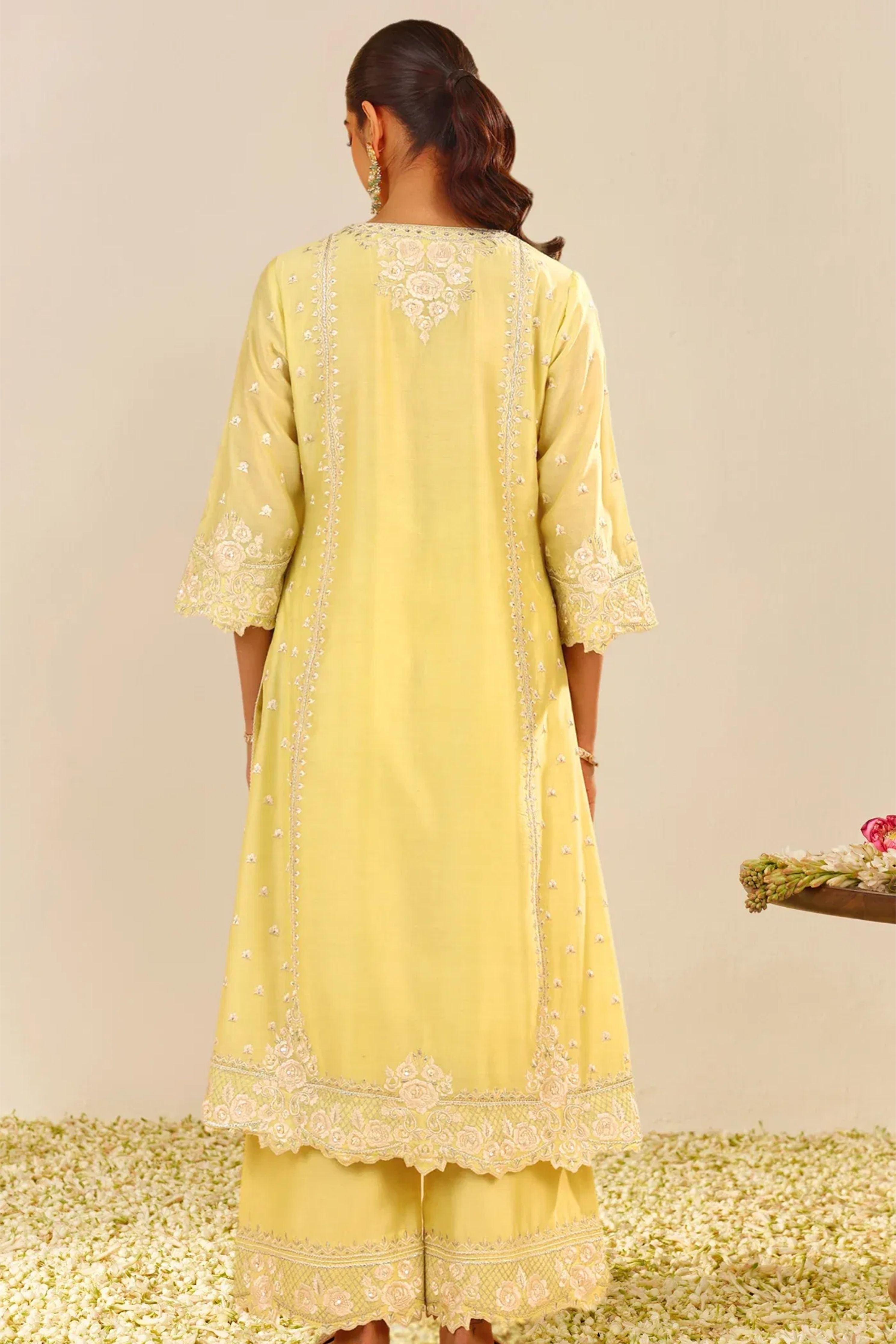 Sumaiya A-Line Lemon Yellow Kurta Set With Dupatta