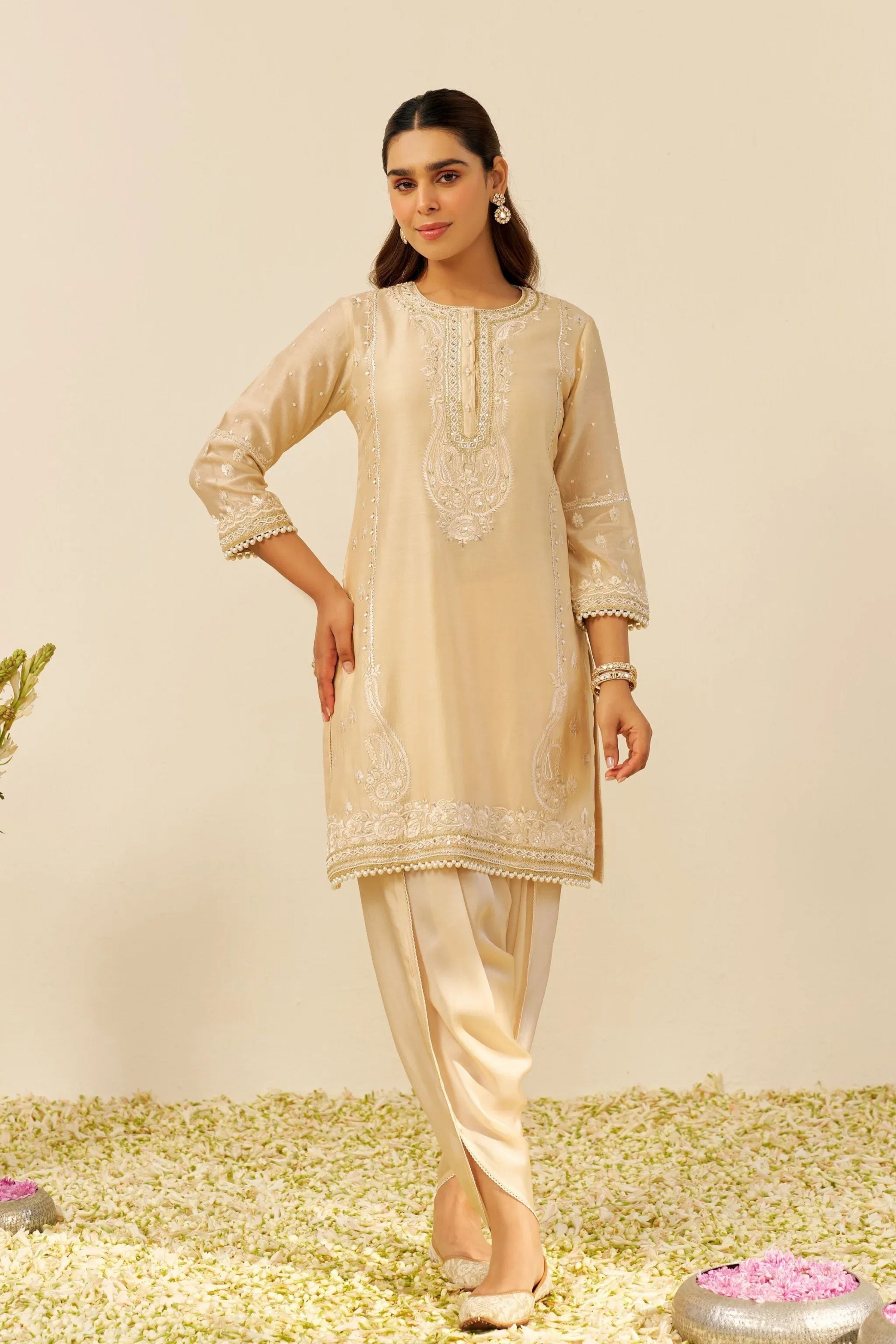 Zahra Short Beige Kurta Set With Dupatta