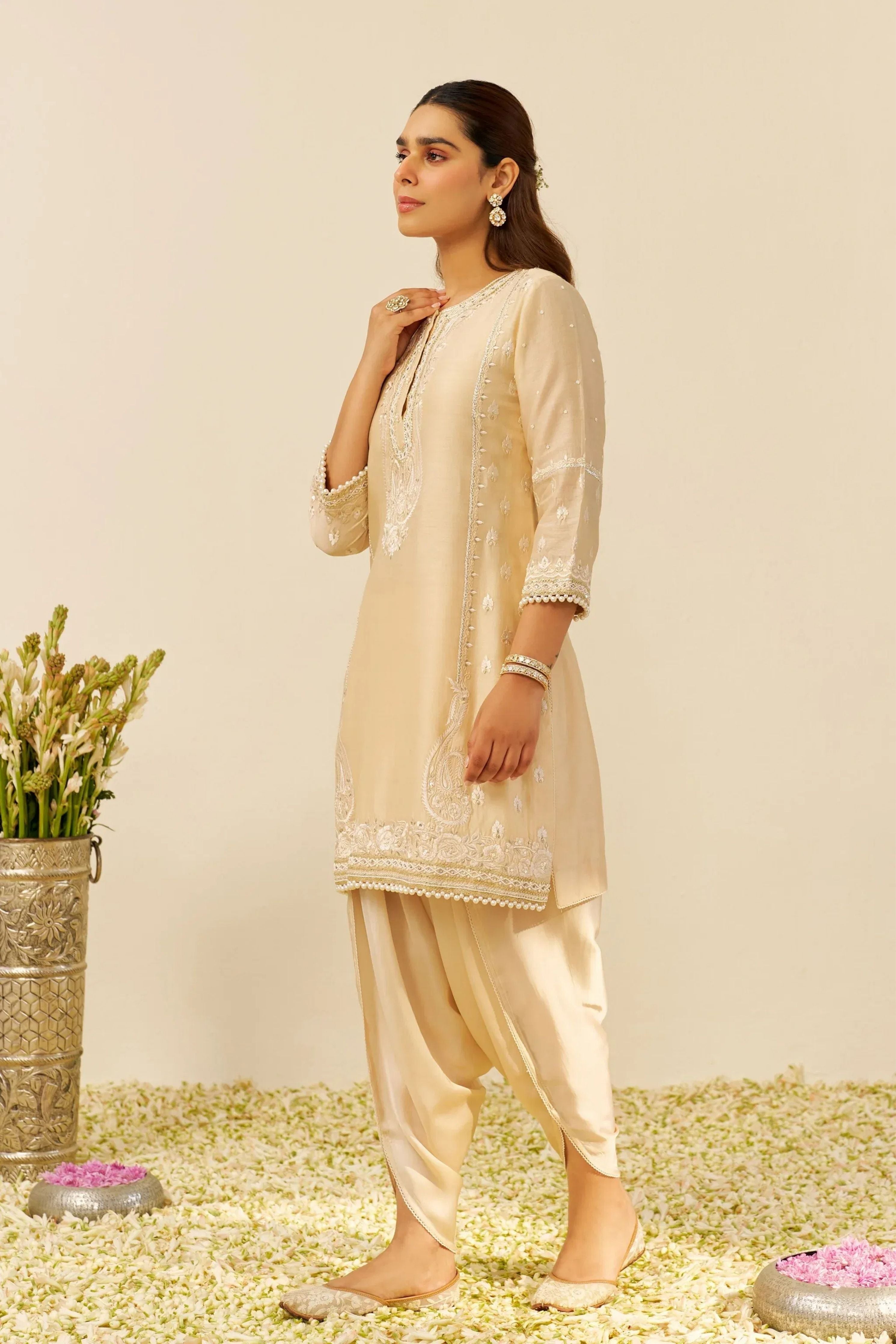 Zahra Short Beige Kurta Set With Dupatta