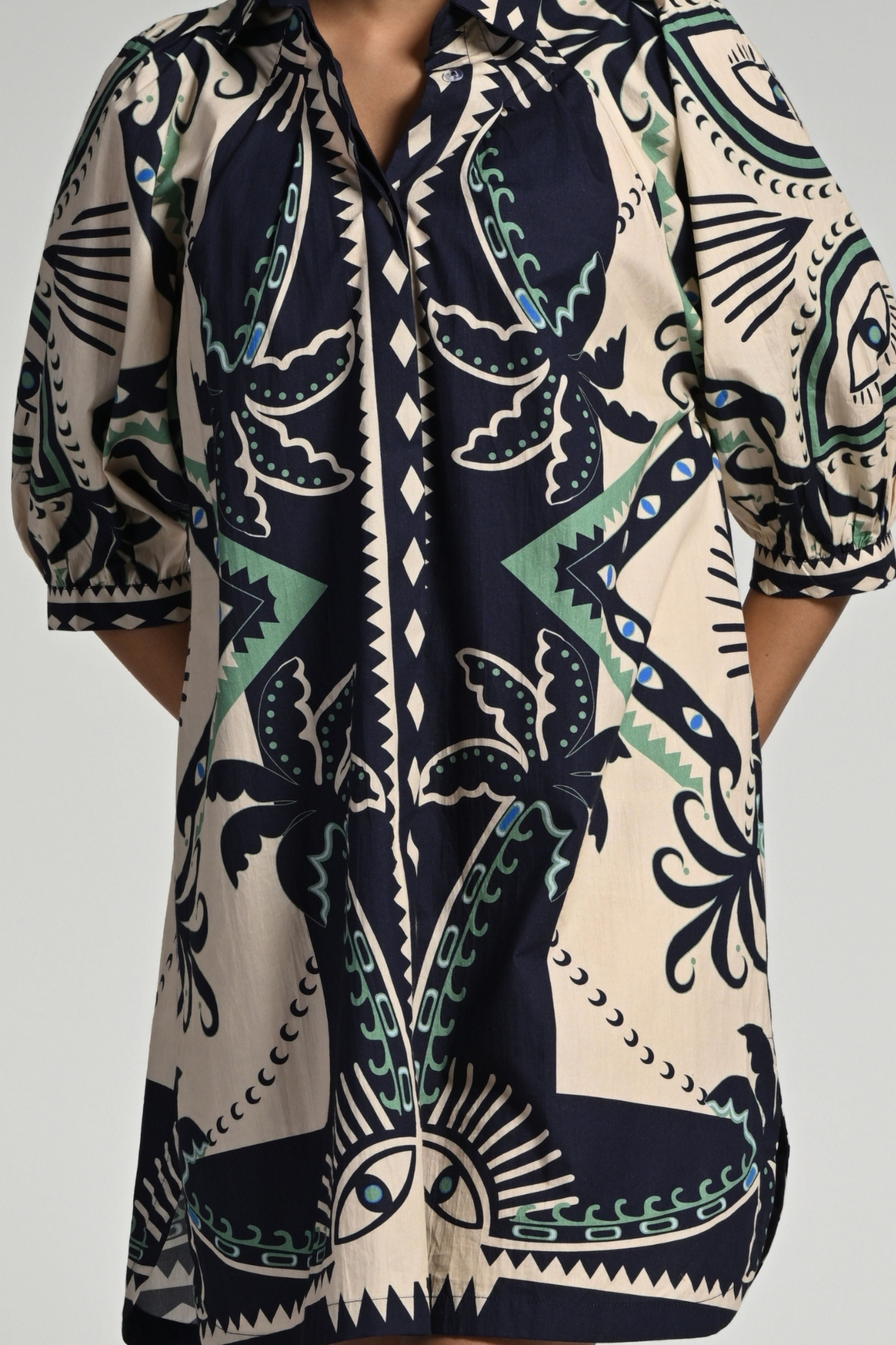 Geo Palms Cotton Dress