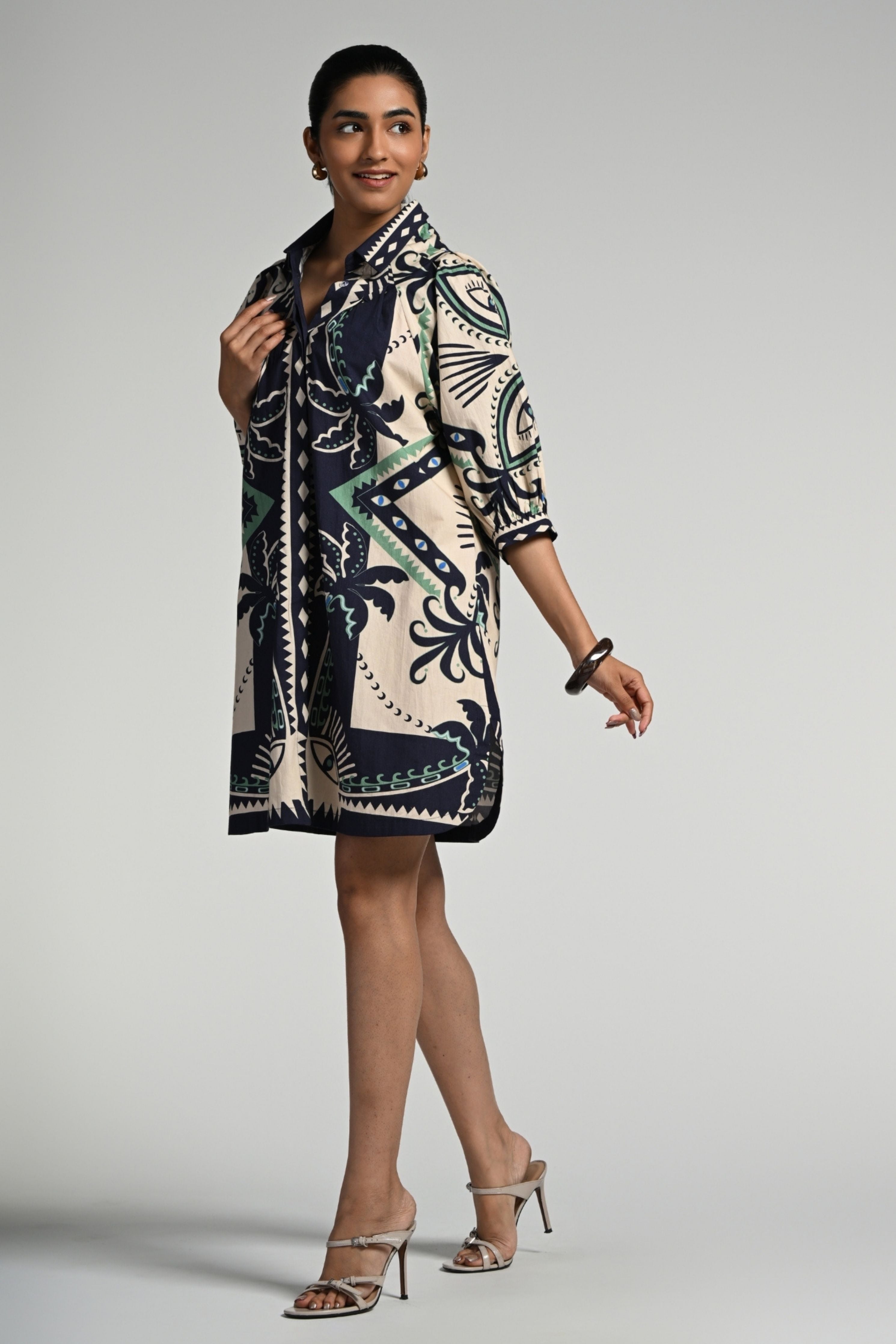 Geo Palms Cotton Dress