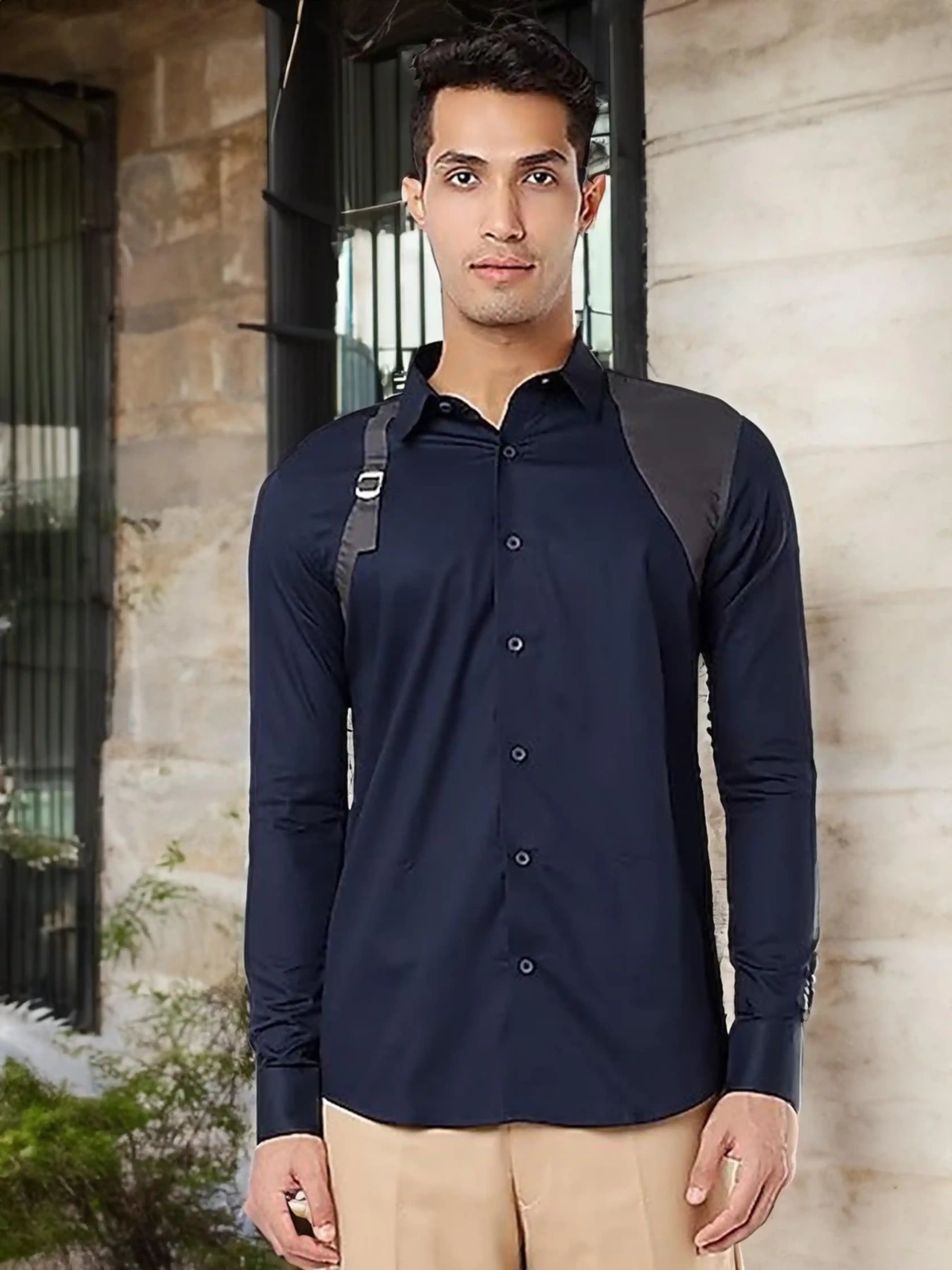 Panel Party Wear Navy Shirt