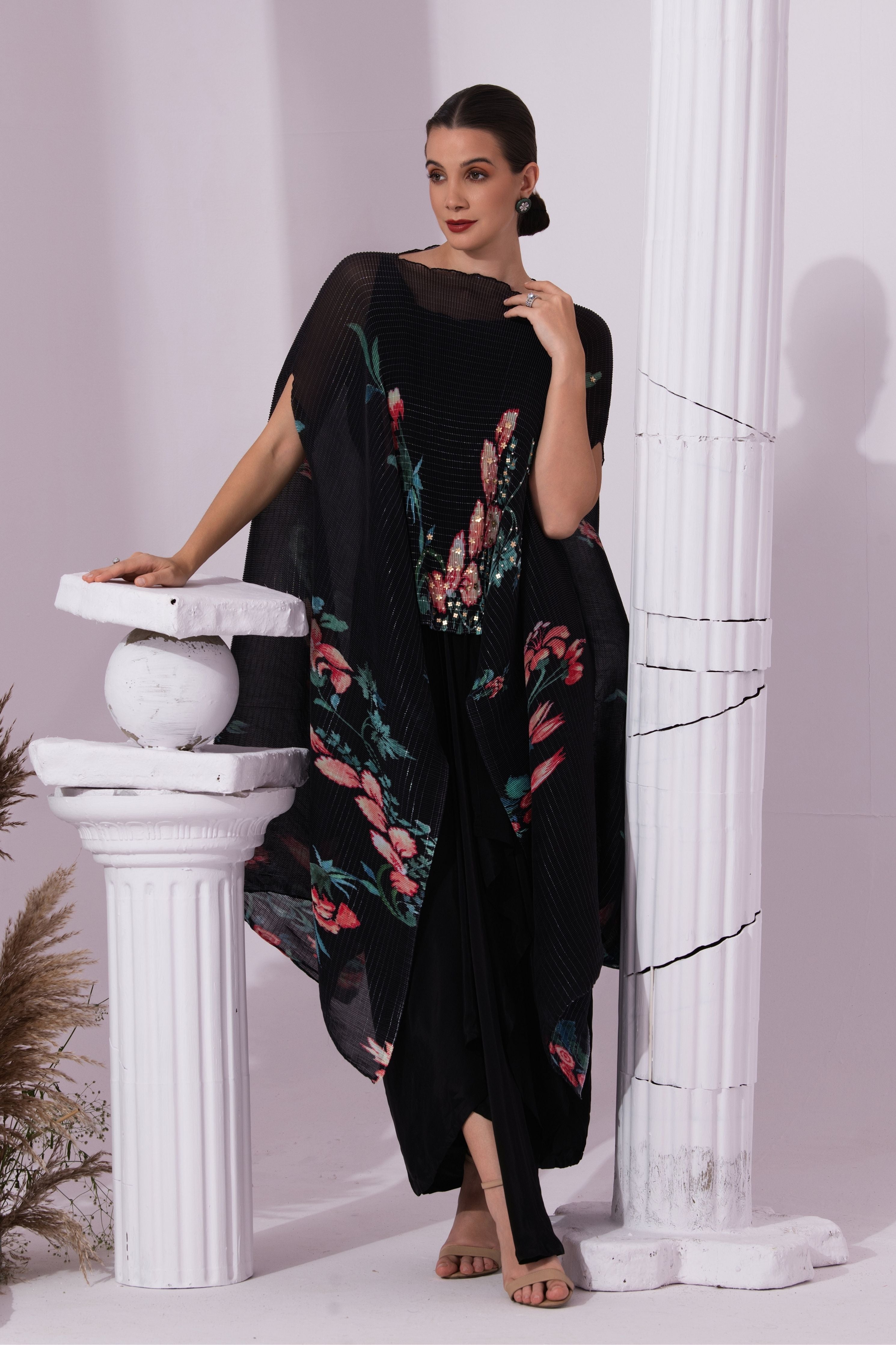 Wildflower Muse Jet Black Kaftan & Dhoti