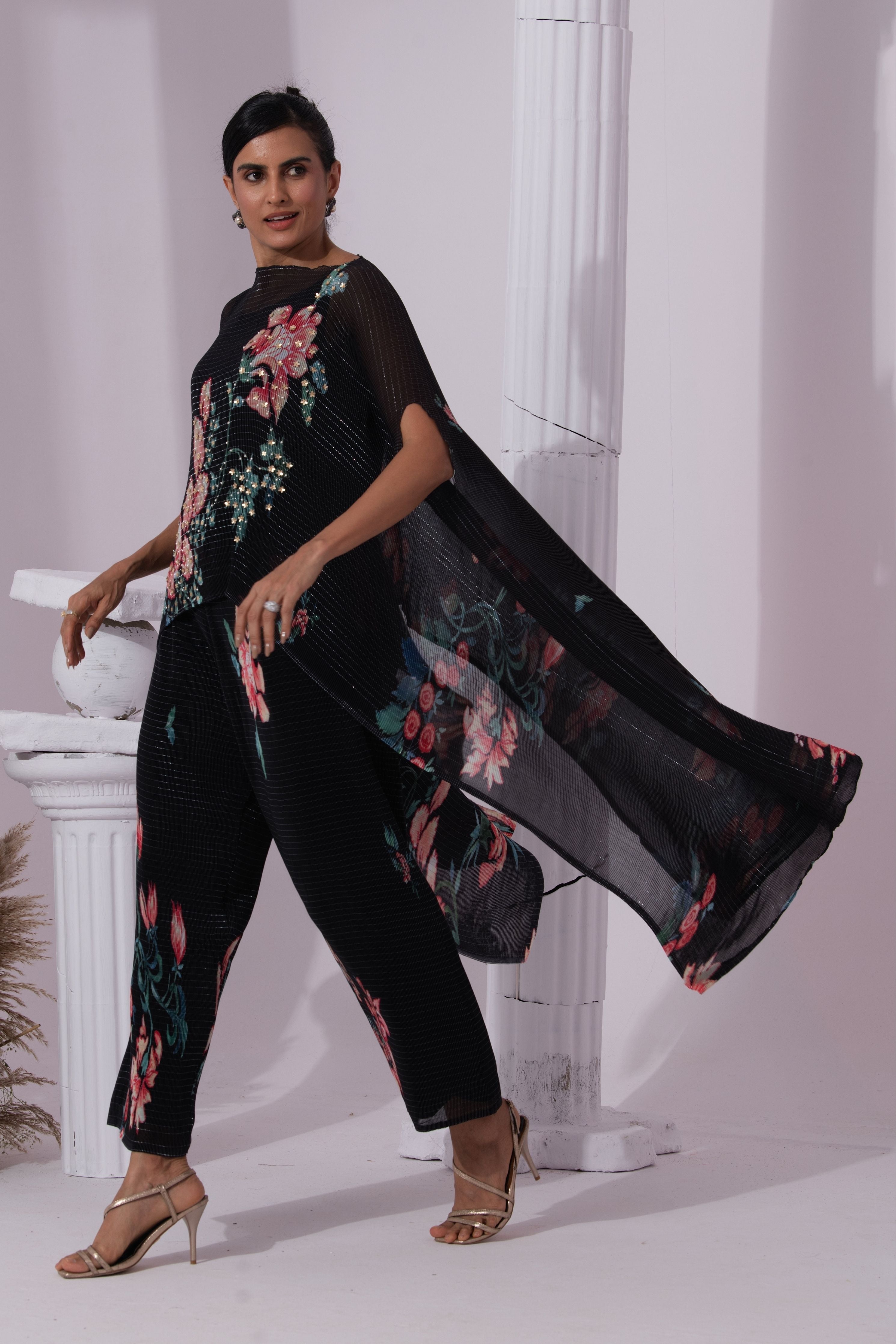 Wildflower Muse Jet Black Kaftan & Pant Set