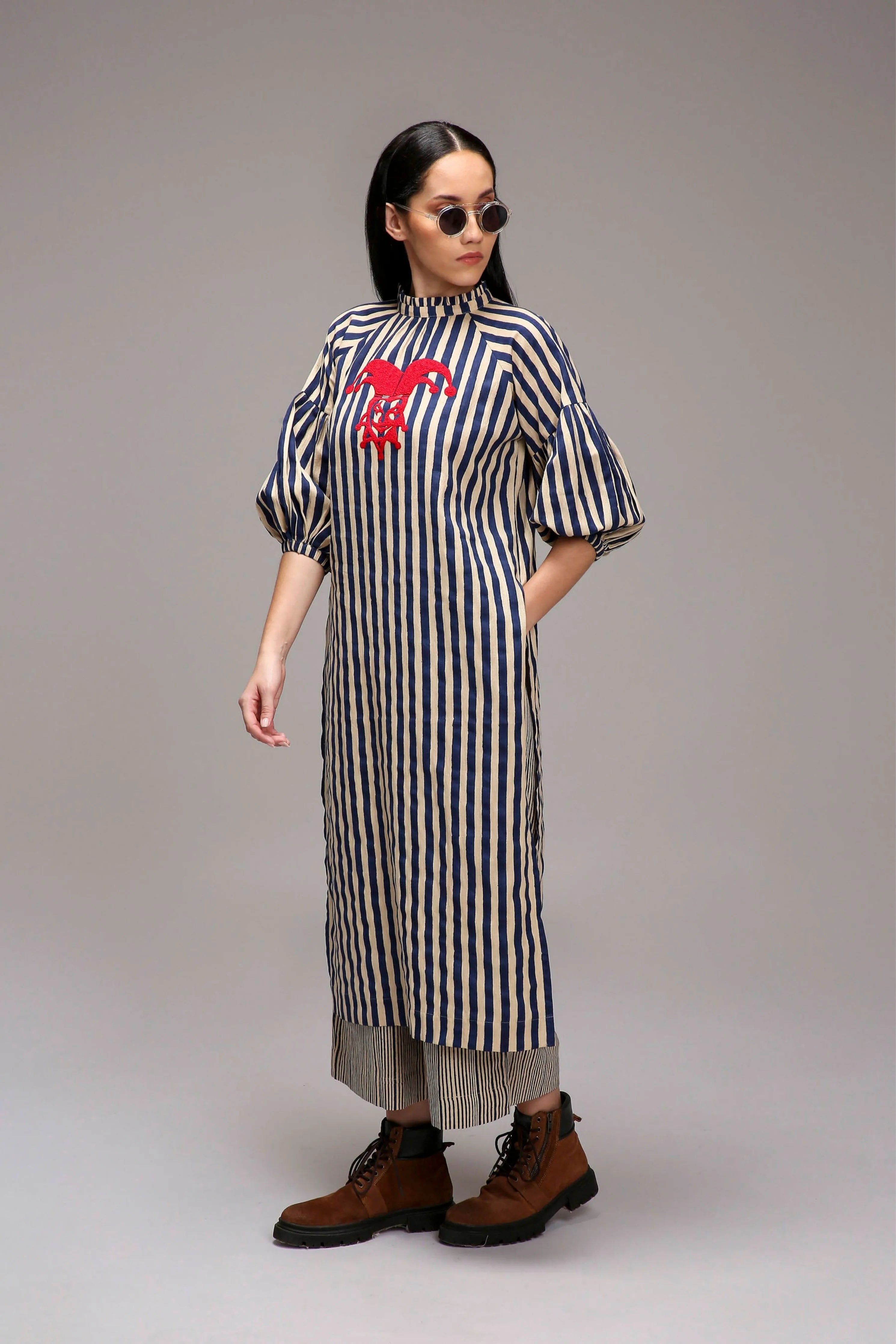 Egg-Shell Blue Striped Big Joker Tunic Set