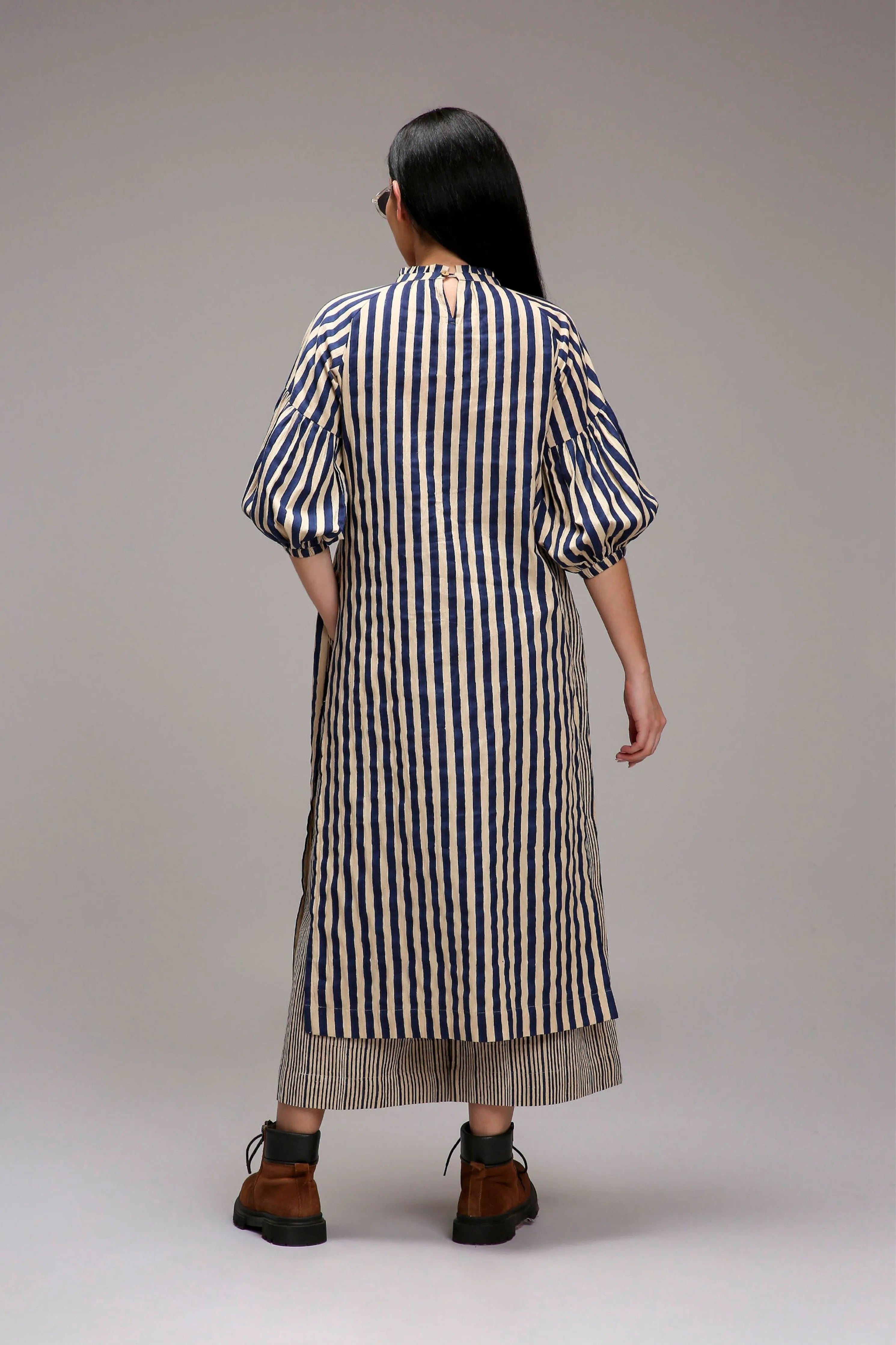 Egg-Shell Blue Striped Big Joker Tunic Set