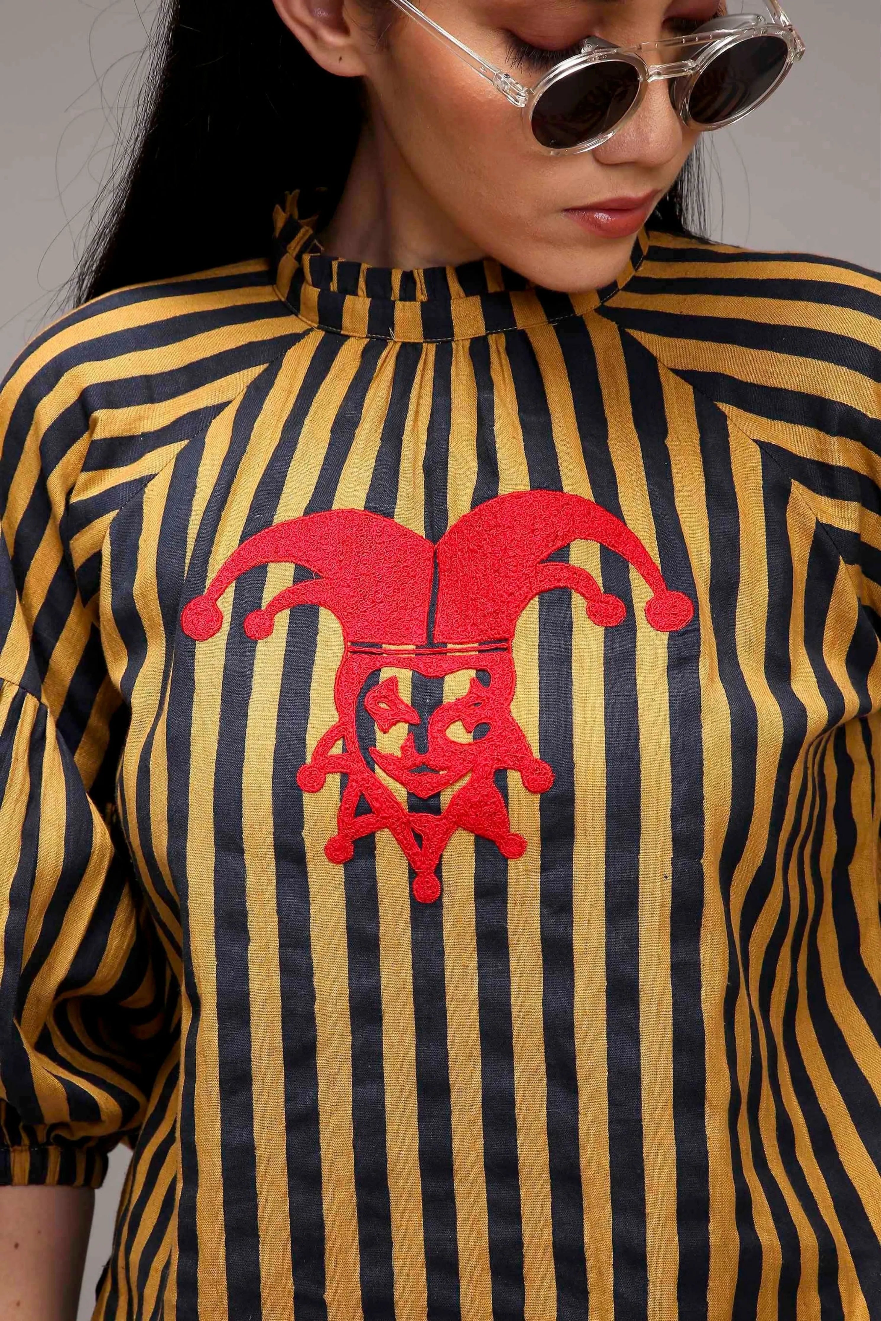 Tan-Brown Blue Striped Big Joker Tunic Set