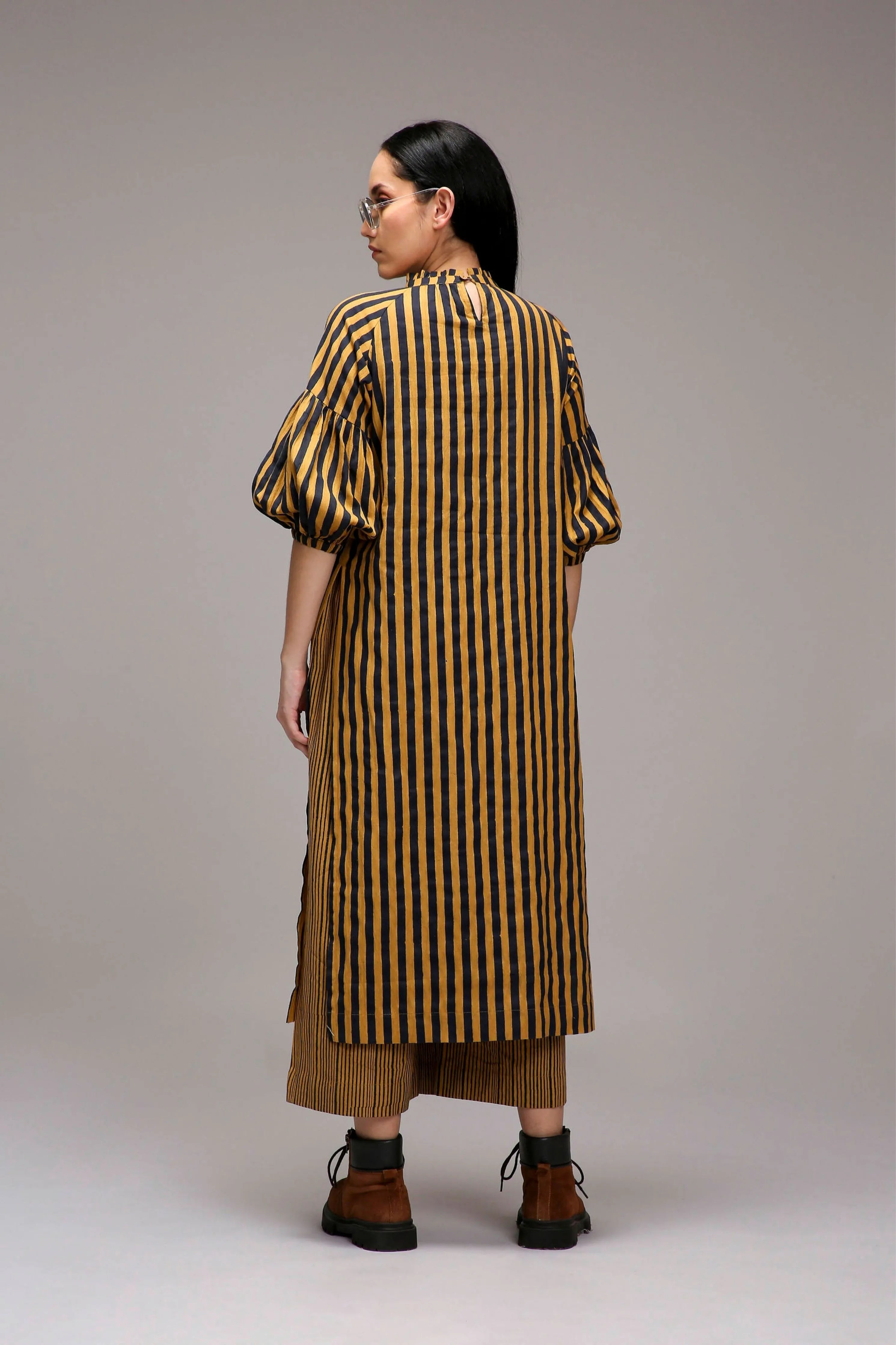 Tan-Brown Blue Striped Big Joker Tunic Set