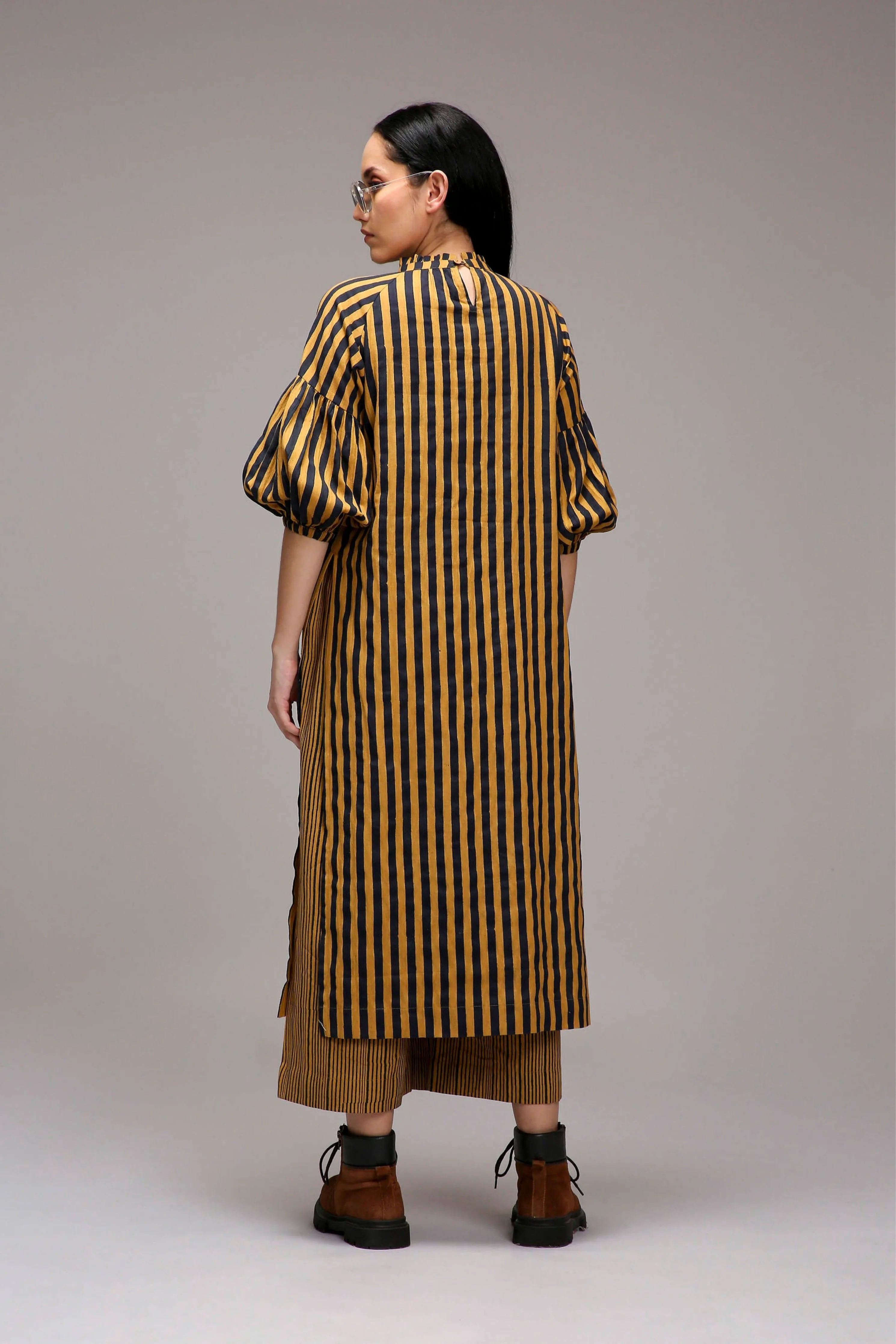 Tan-Brown Blue Striped Big Joker Tunic Set
