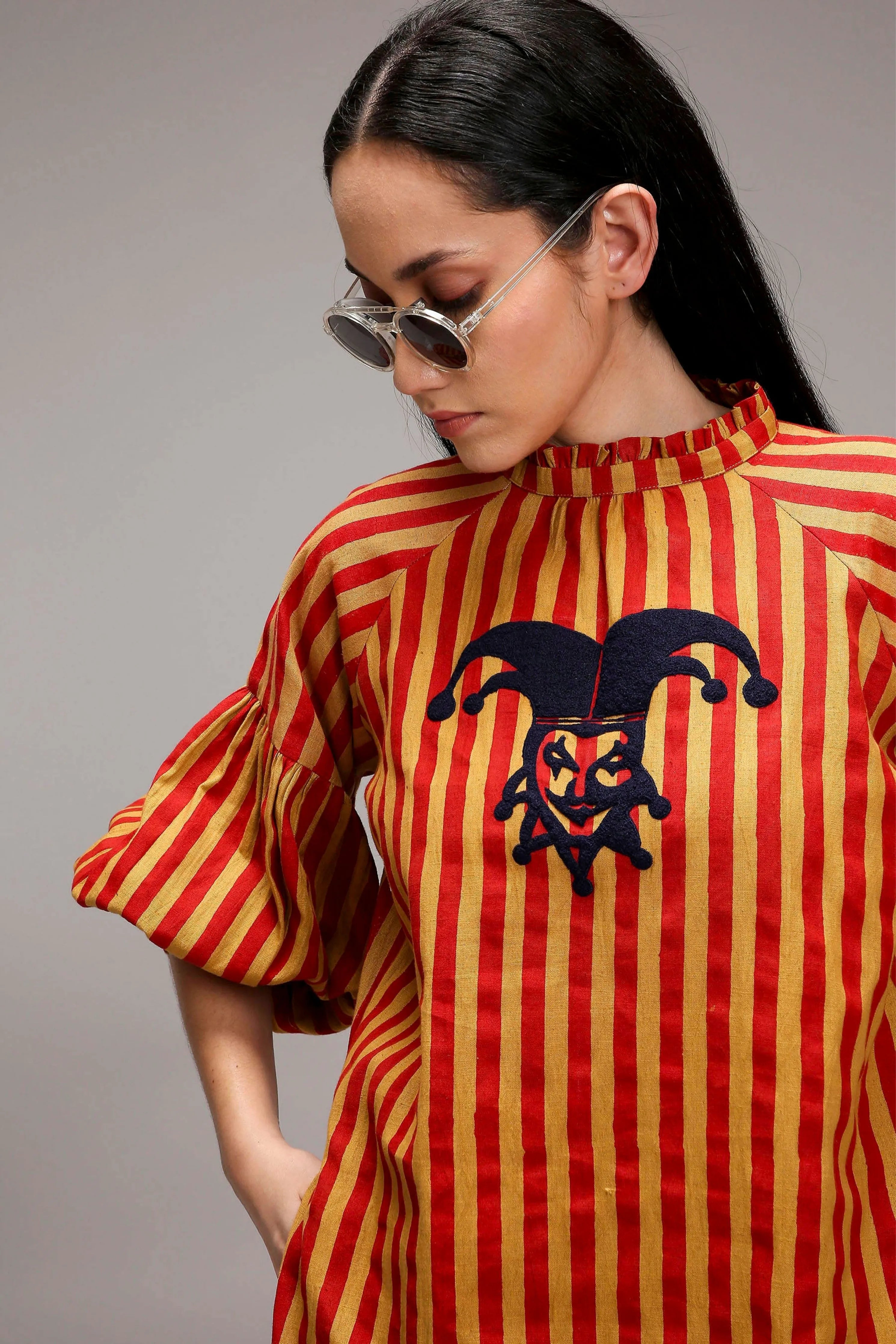 Tan-Brown Red Striped Big Joker Tunic Set