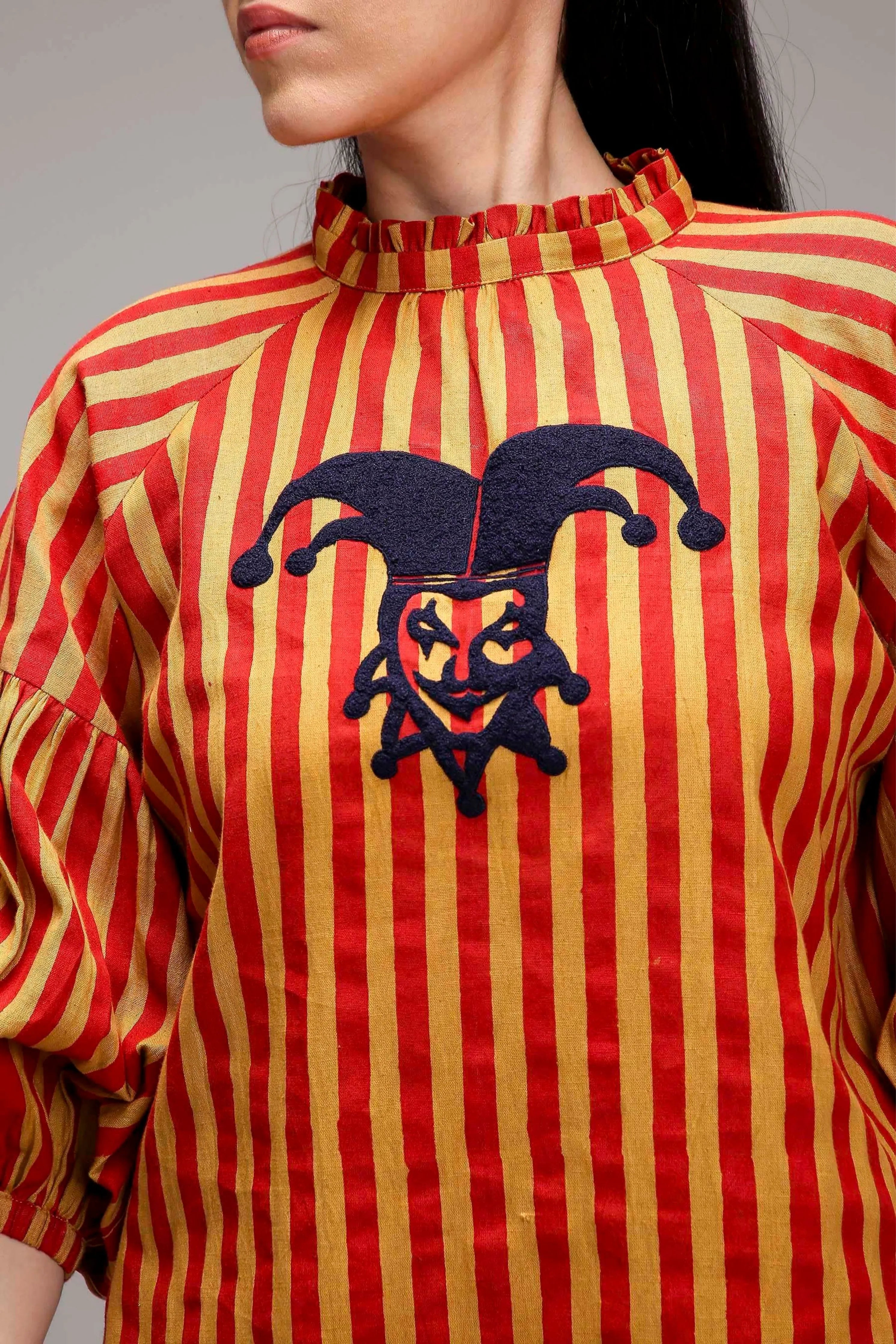 Tan-Brown Red Striped Big Joker Tunic Set