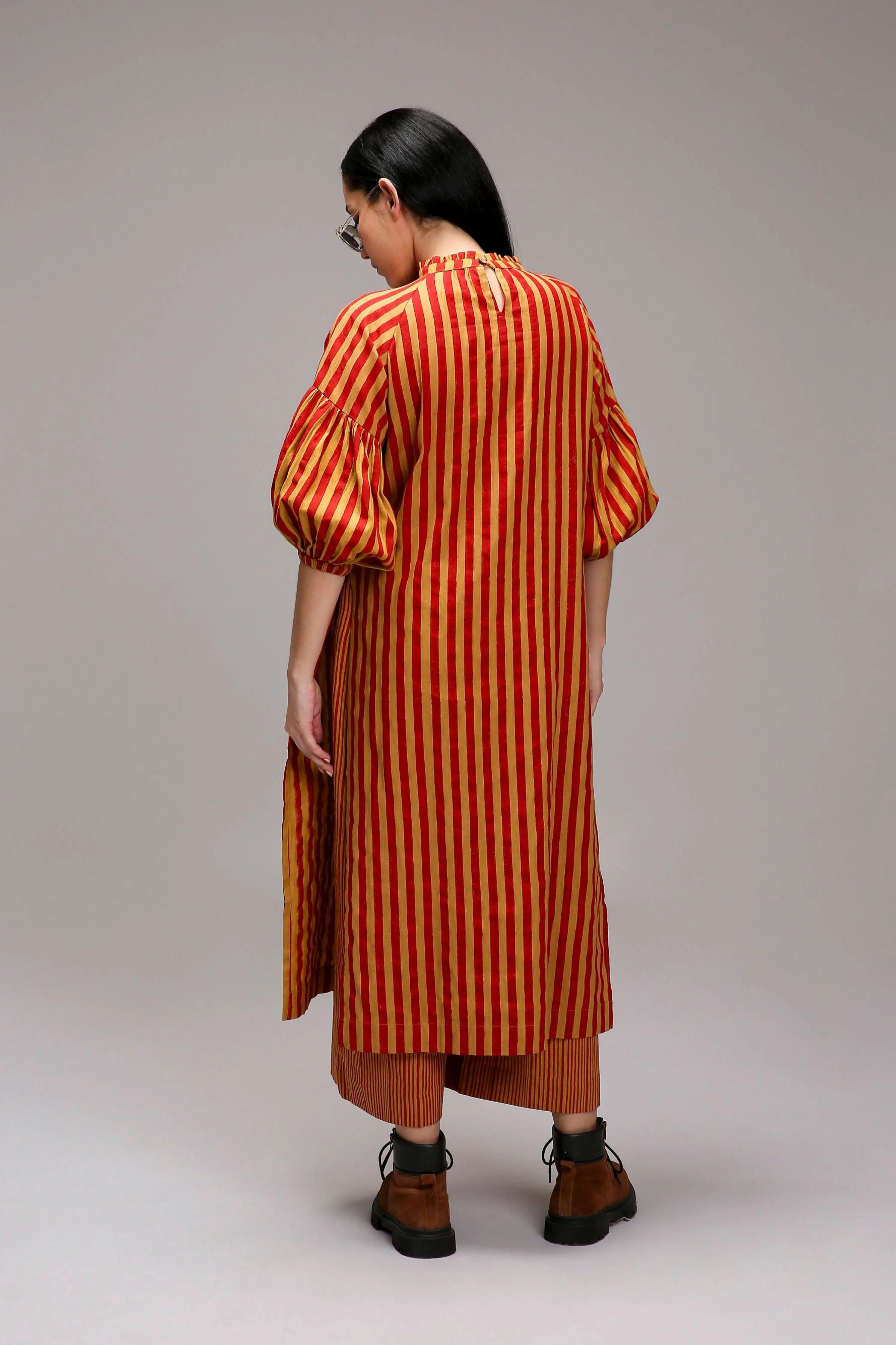Tan-Brown Red Striped Big Joker Tunic Set