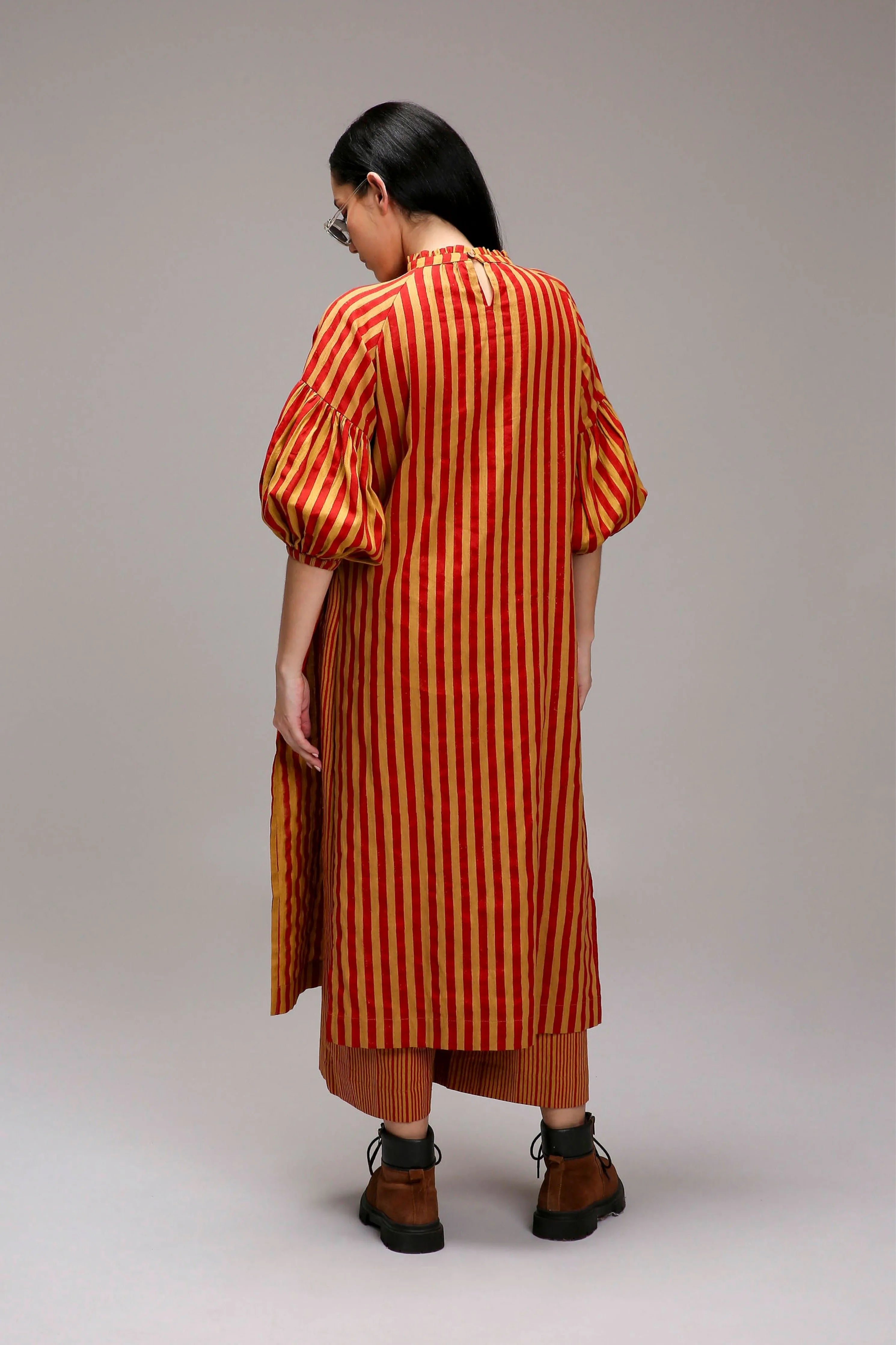 Tan-Brown Red Striped Big Joker Tunic Set