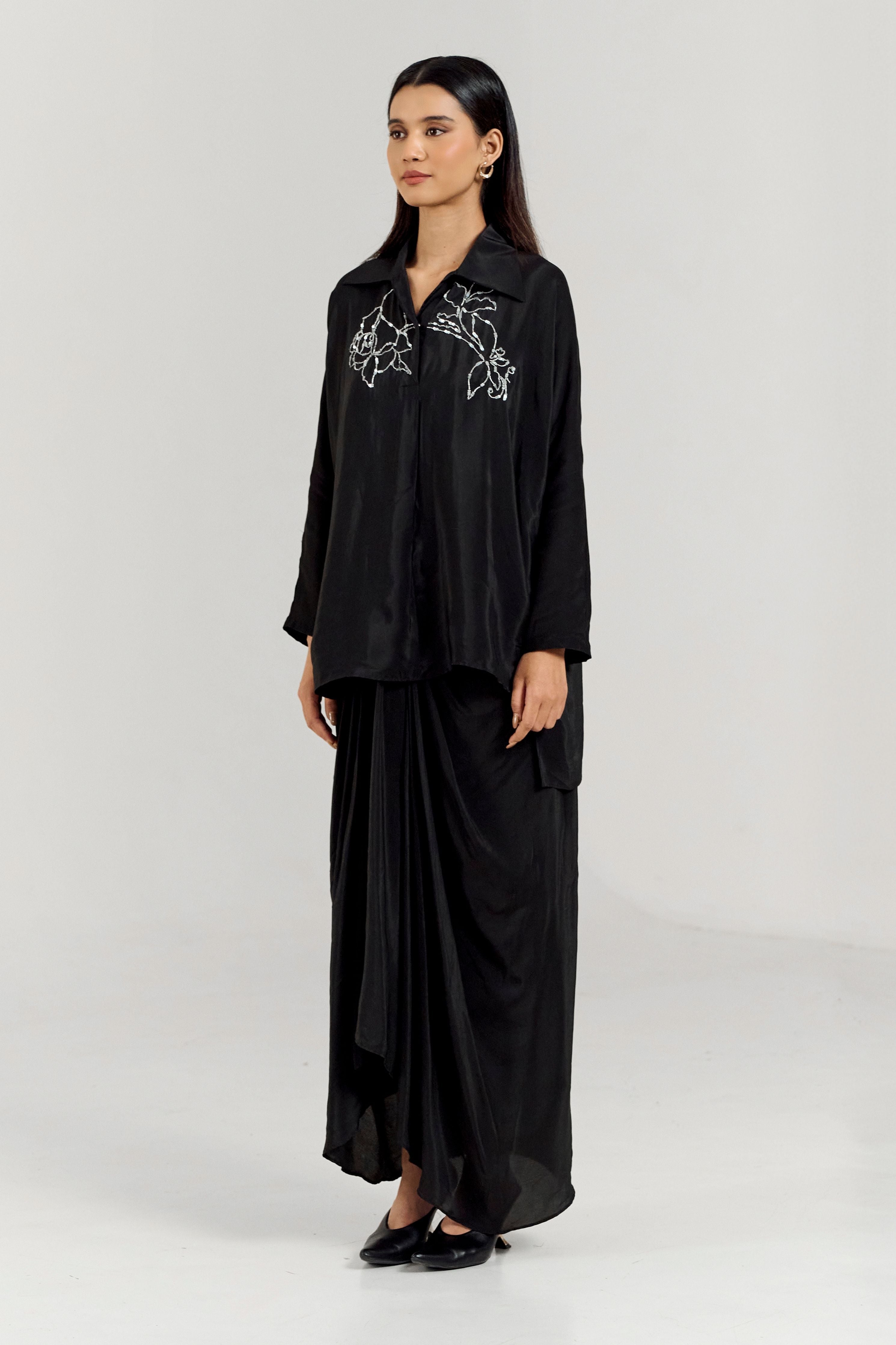 Black Big Rose Skirt Coord