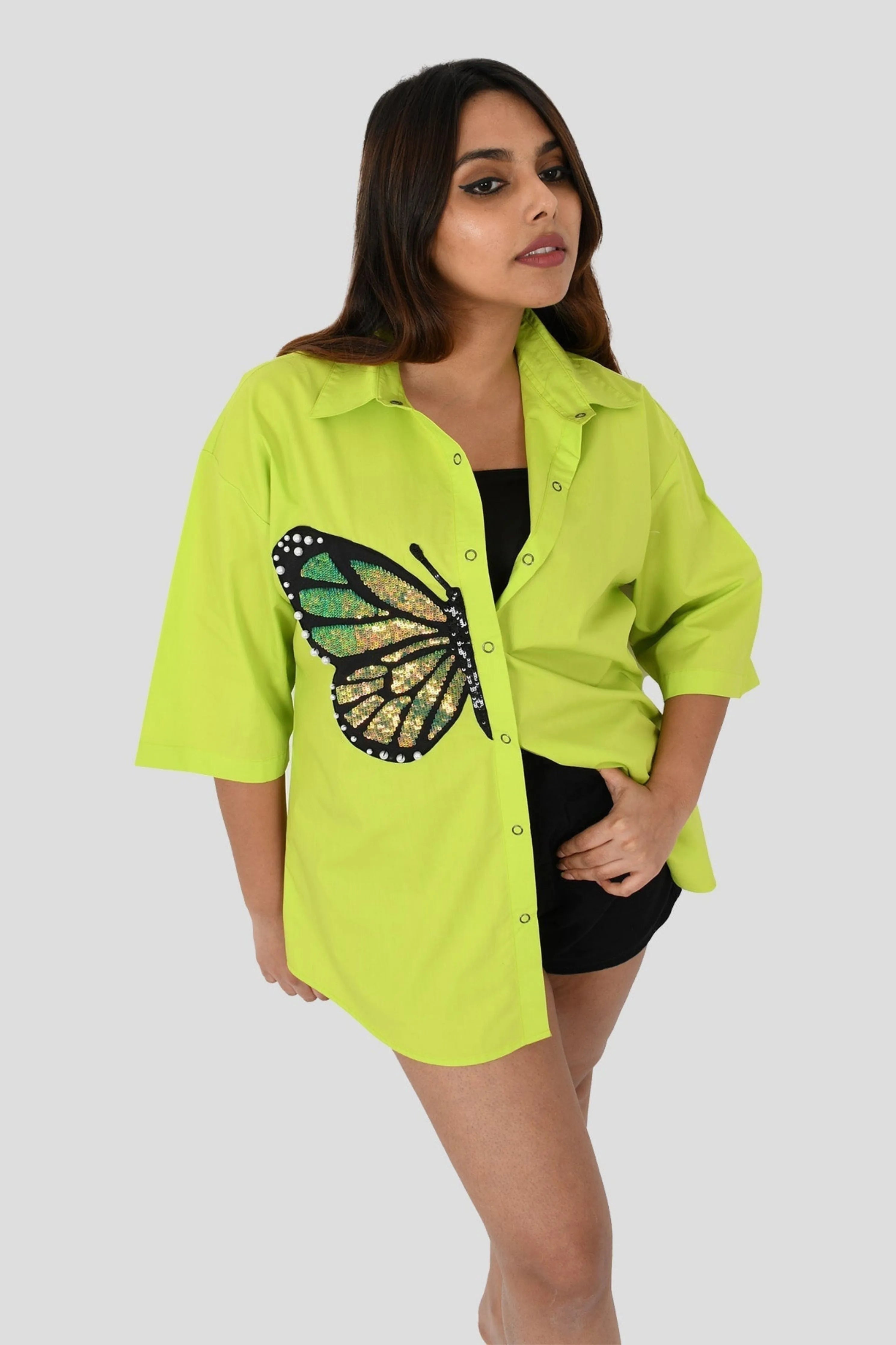Neon Green Comfort Fit Cotton Oversized Shirt