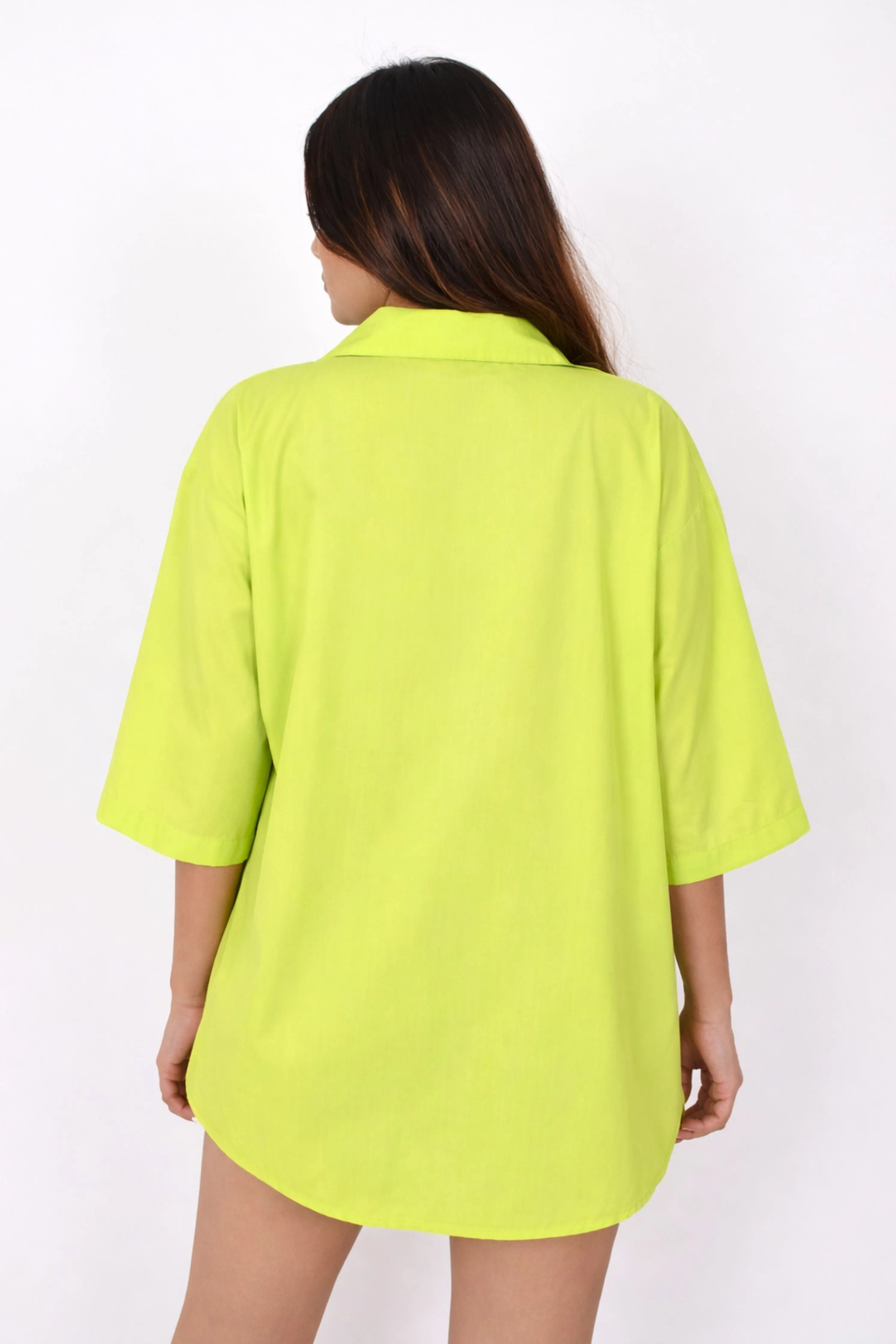 Neon Green One Piece Cotton Dress With Sequin Embroidery