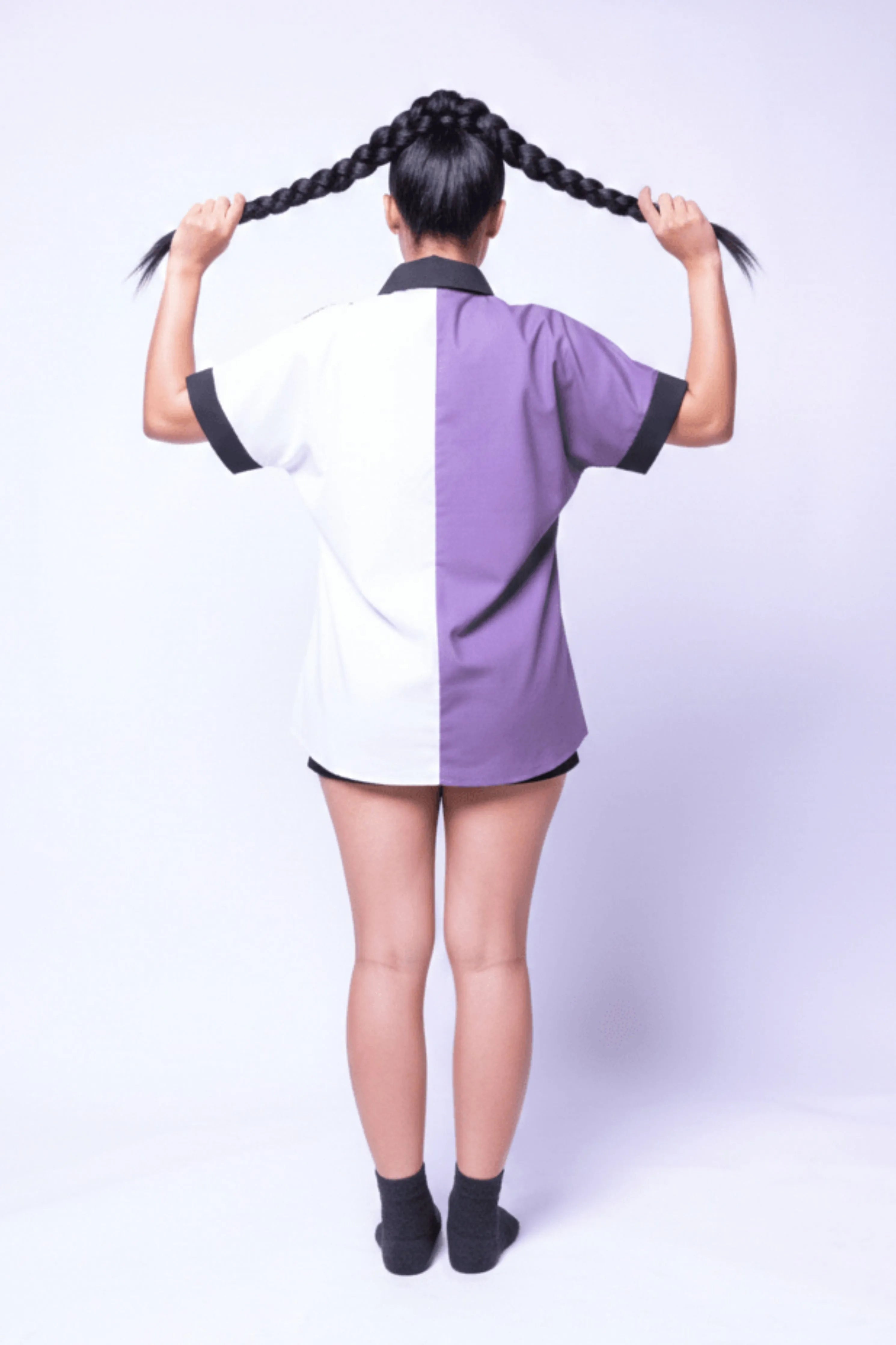 Lilac & White Cotton Shirt With Magyar Sleeves