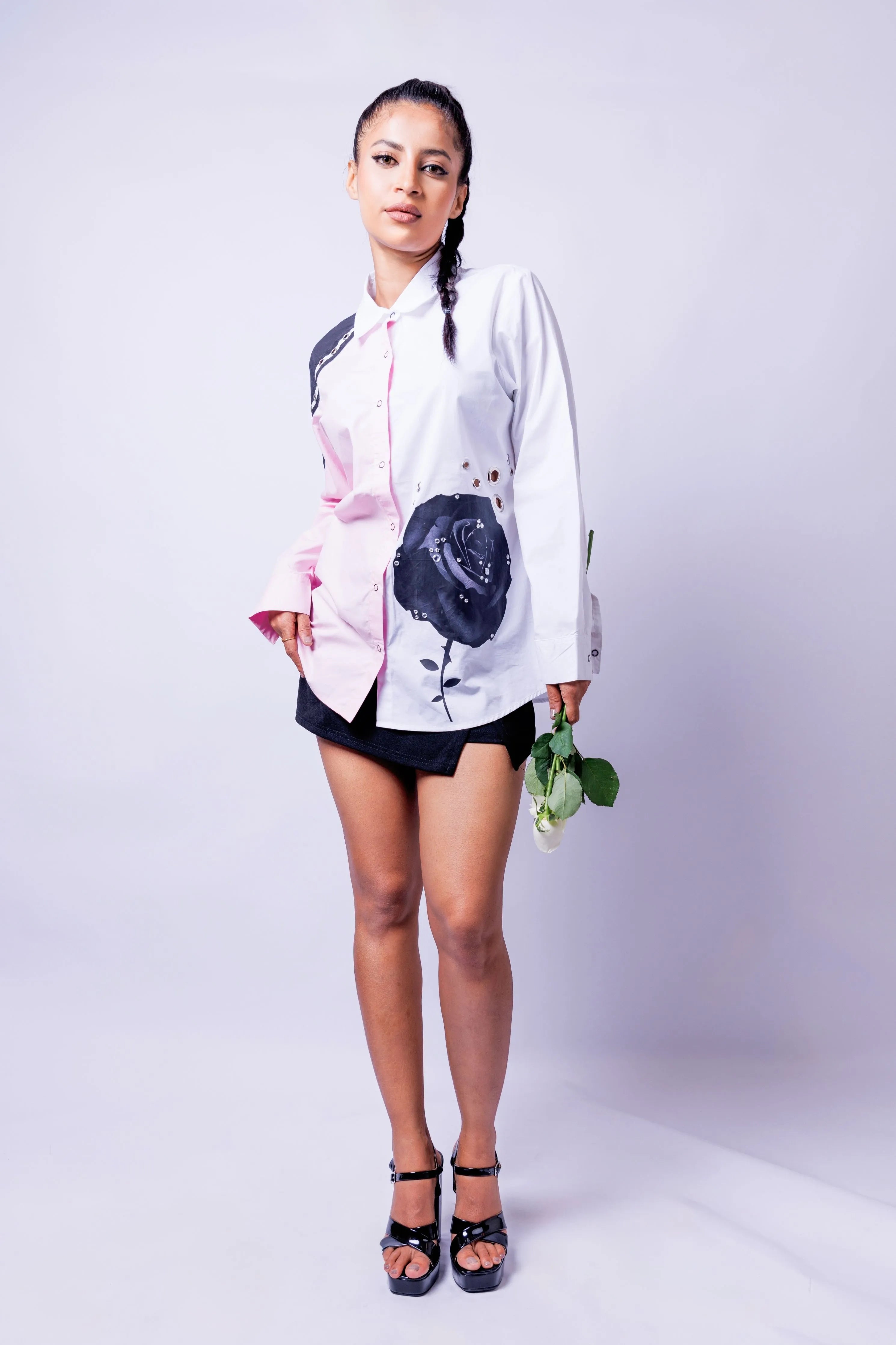Pink & White Cotton Comfort Fit Shirt With Print