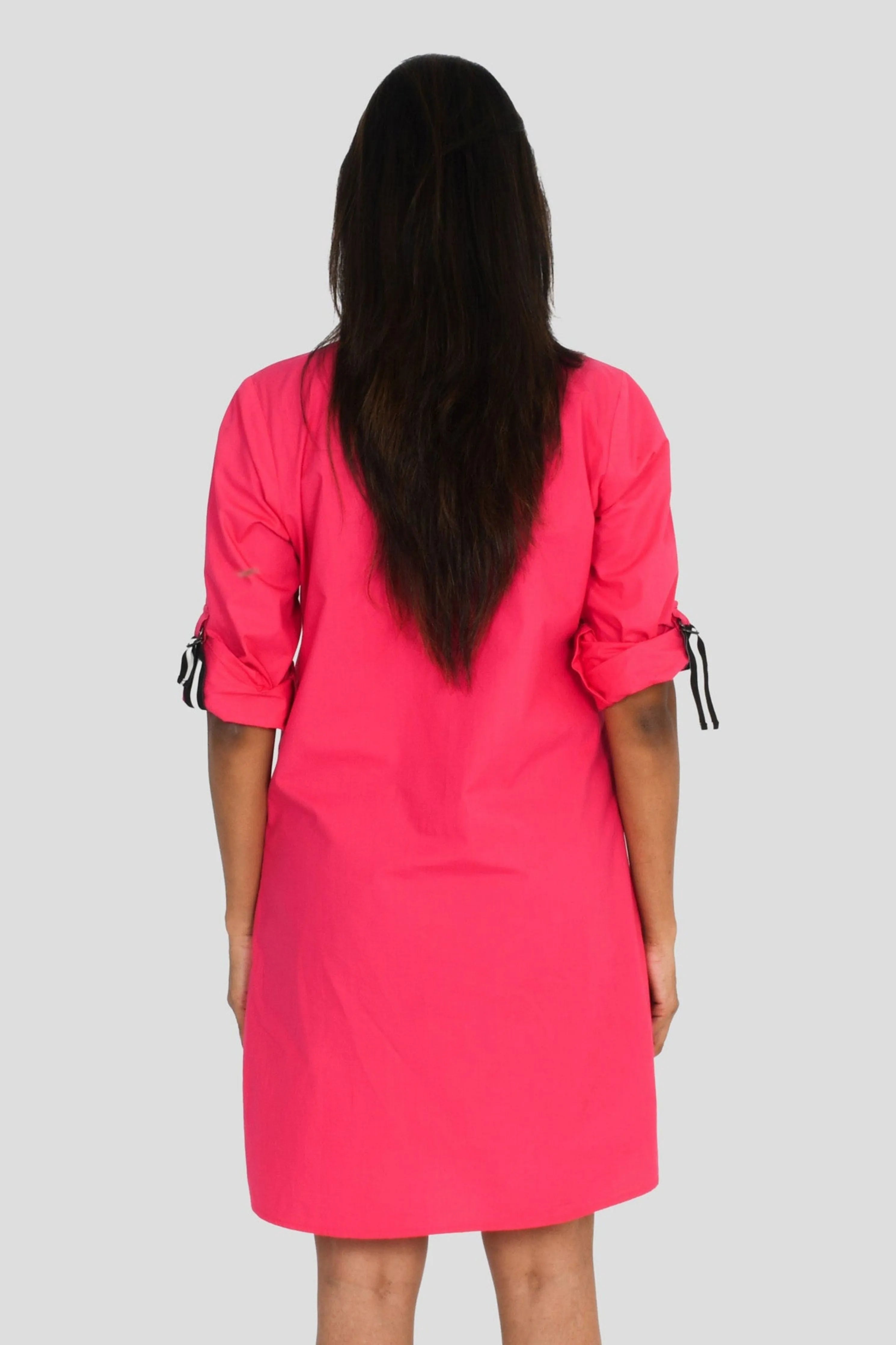 Hot Pink One Piece Cotton Dress With Embroidery