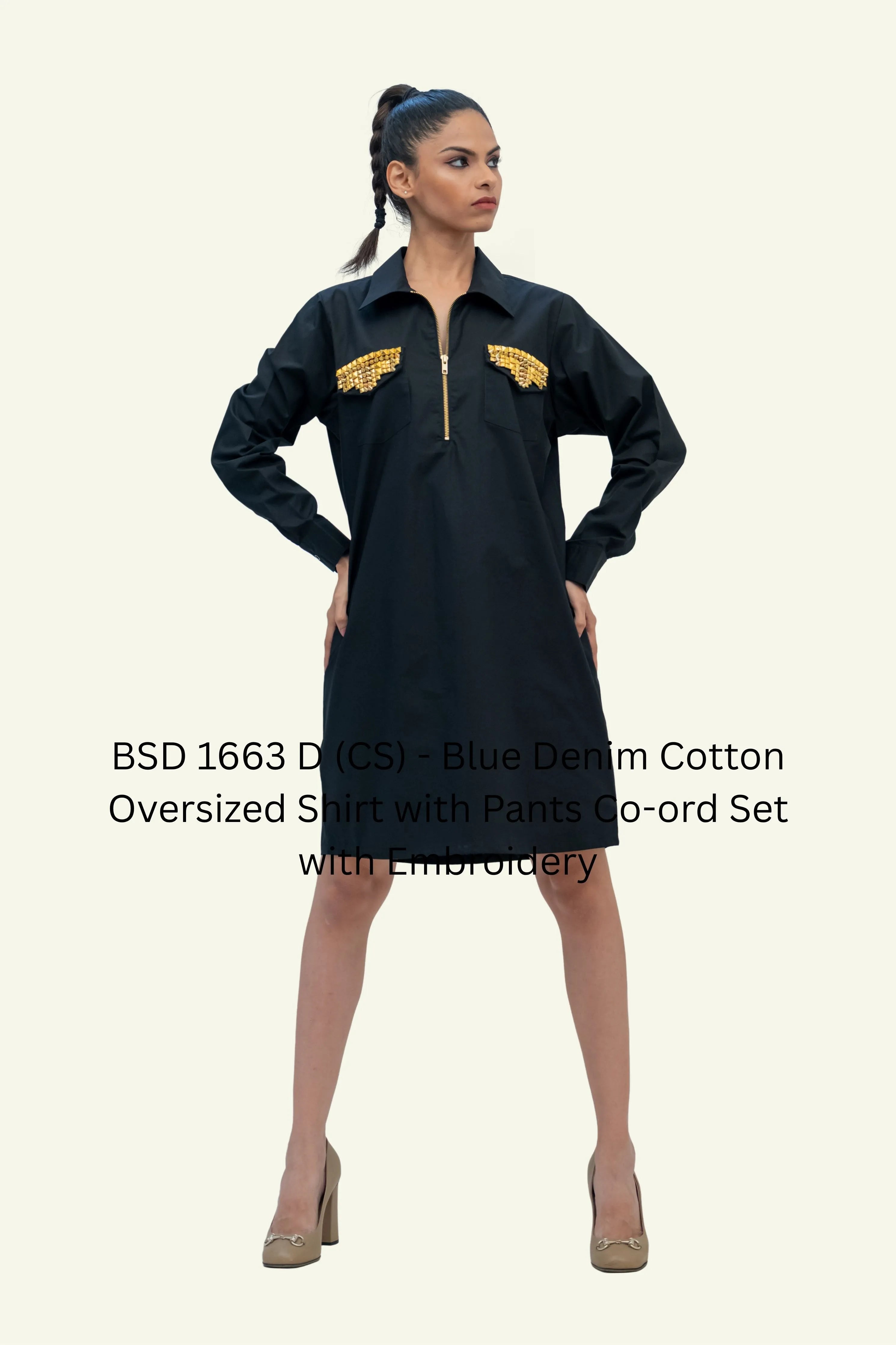 Black Cotton Dress with Stud Work